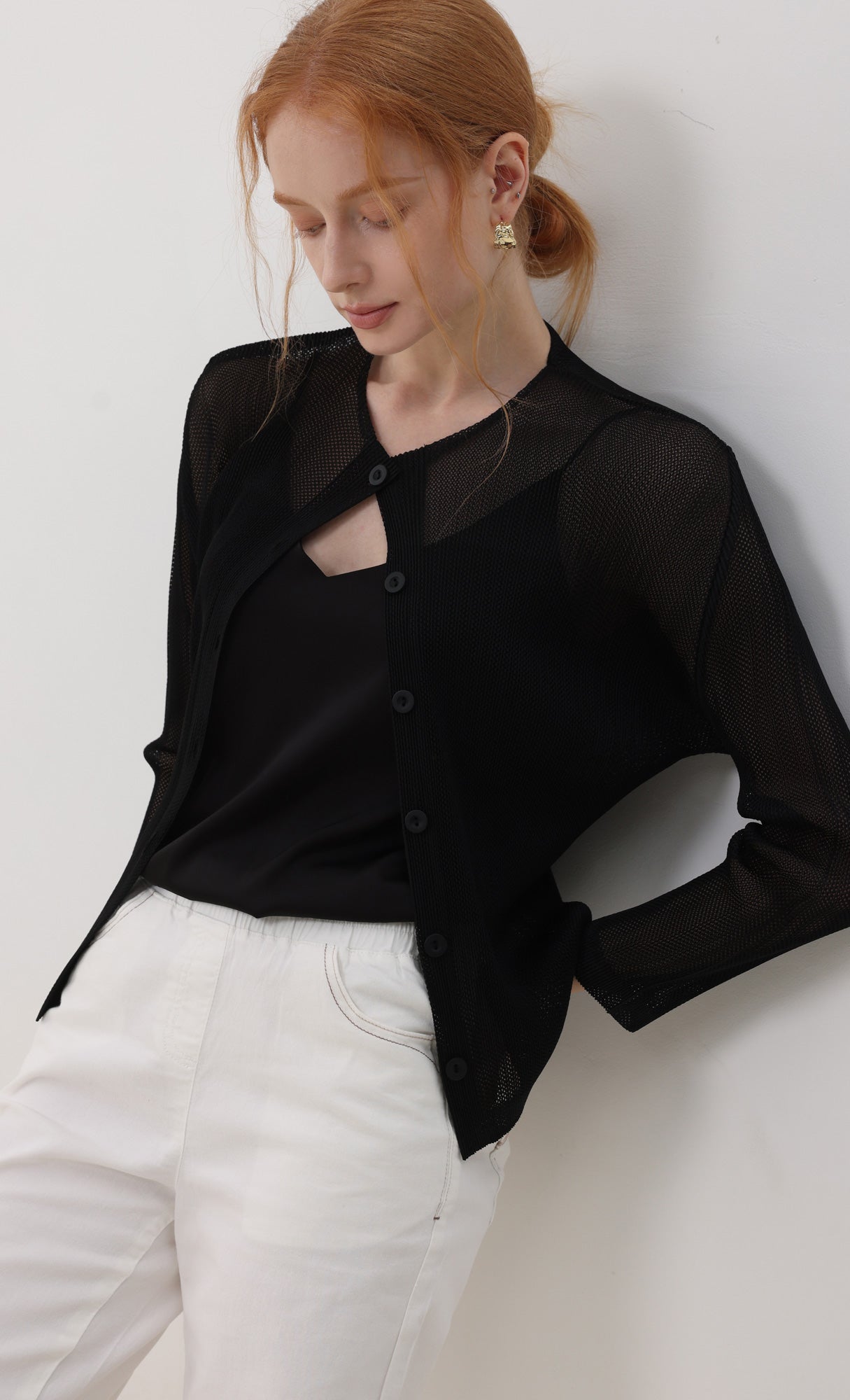 Sheer pleated cardigan_black