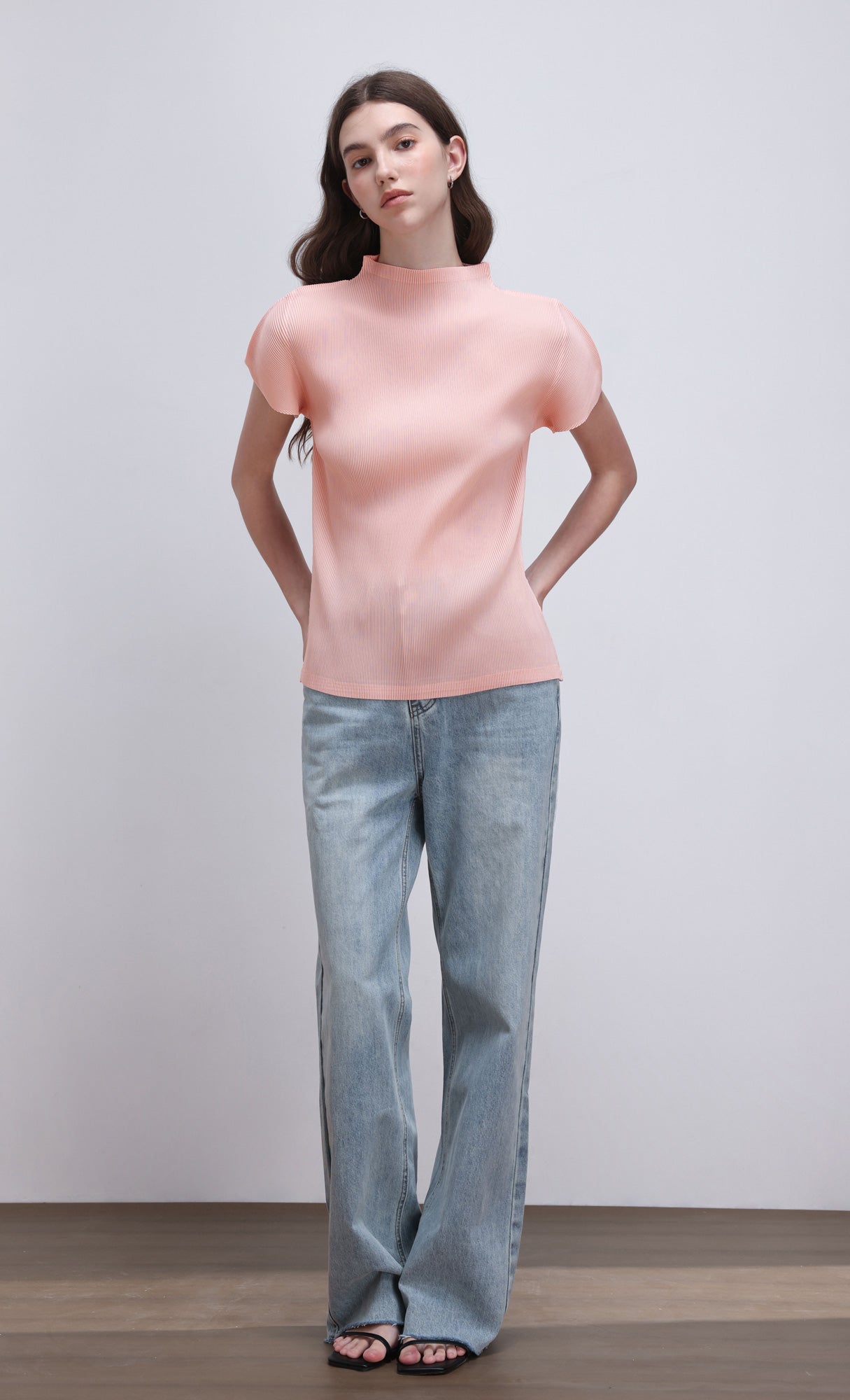 Lao pleated half neck top_pink