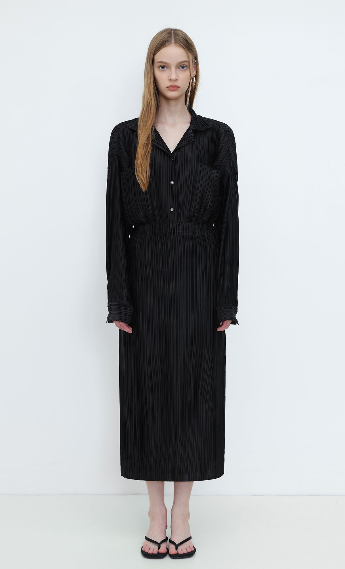 Core Satin Pleated Skirt_Black