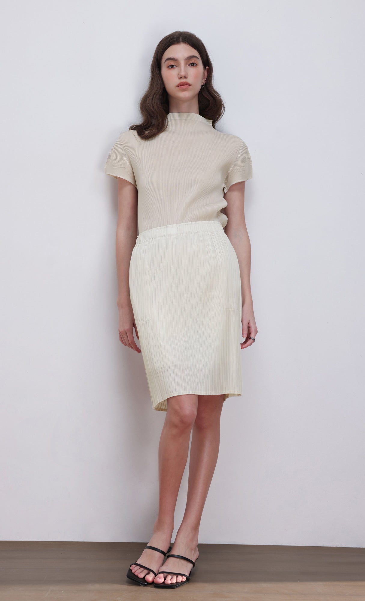 Dara pleated midi skirt_ivory