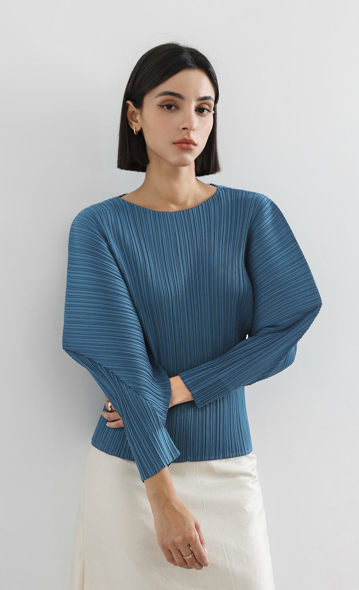 bloom pleated blouse_blue