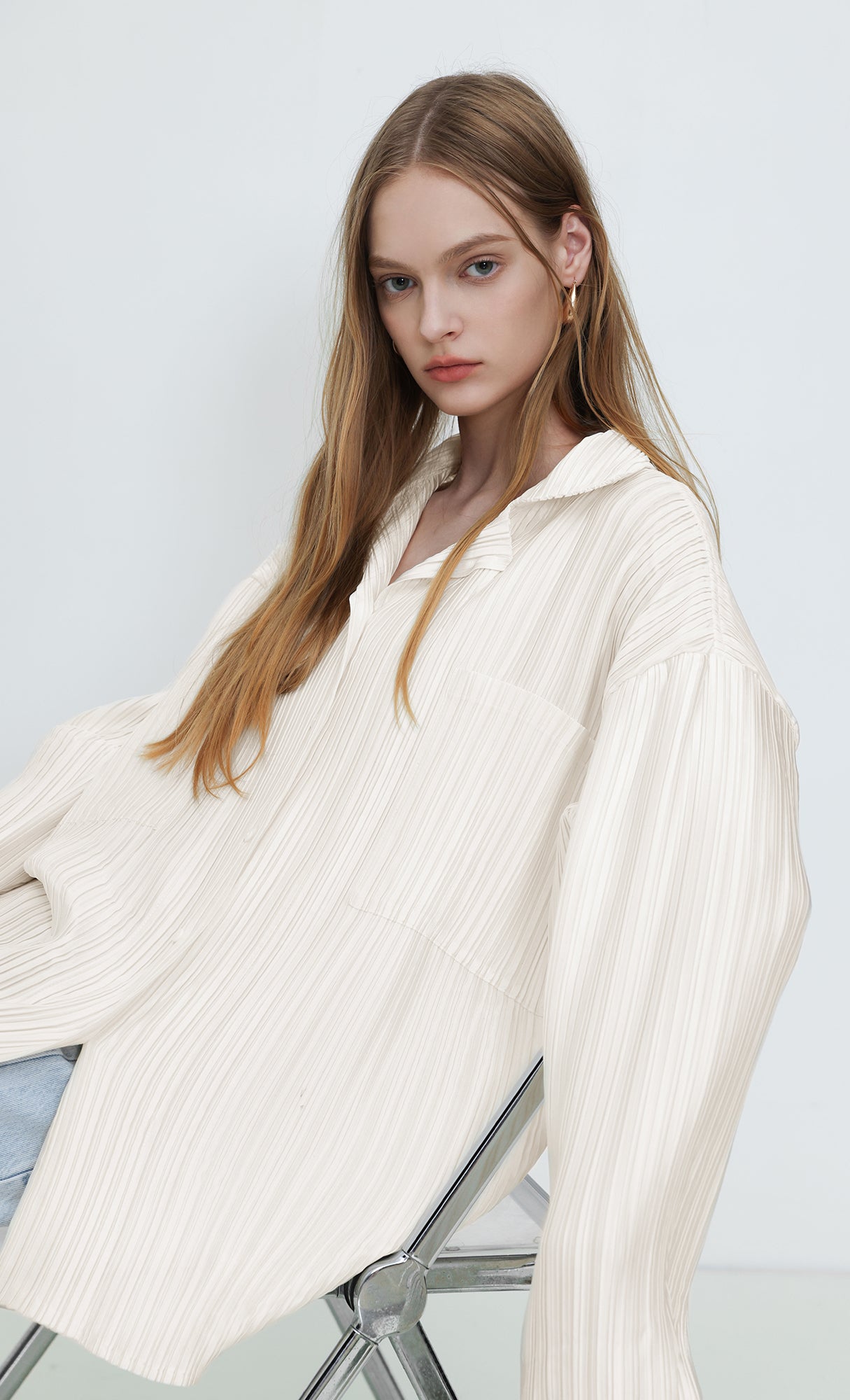 Core Satin Relaxed Shirt_Ivory