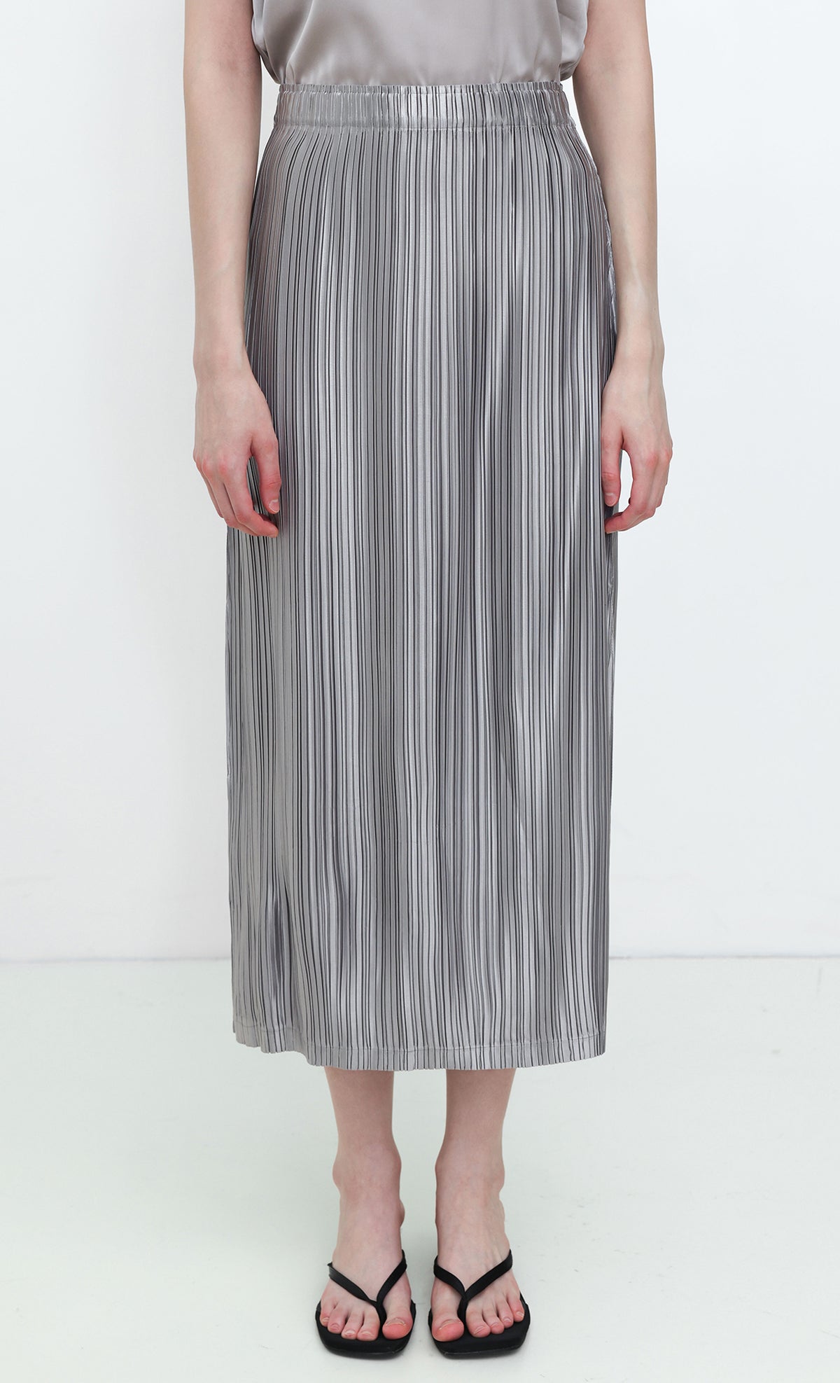 Core Satin Pleated Skirt_Grey