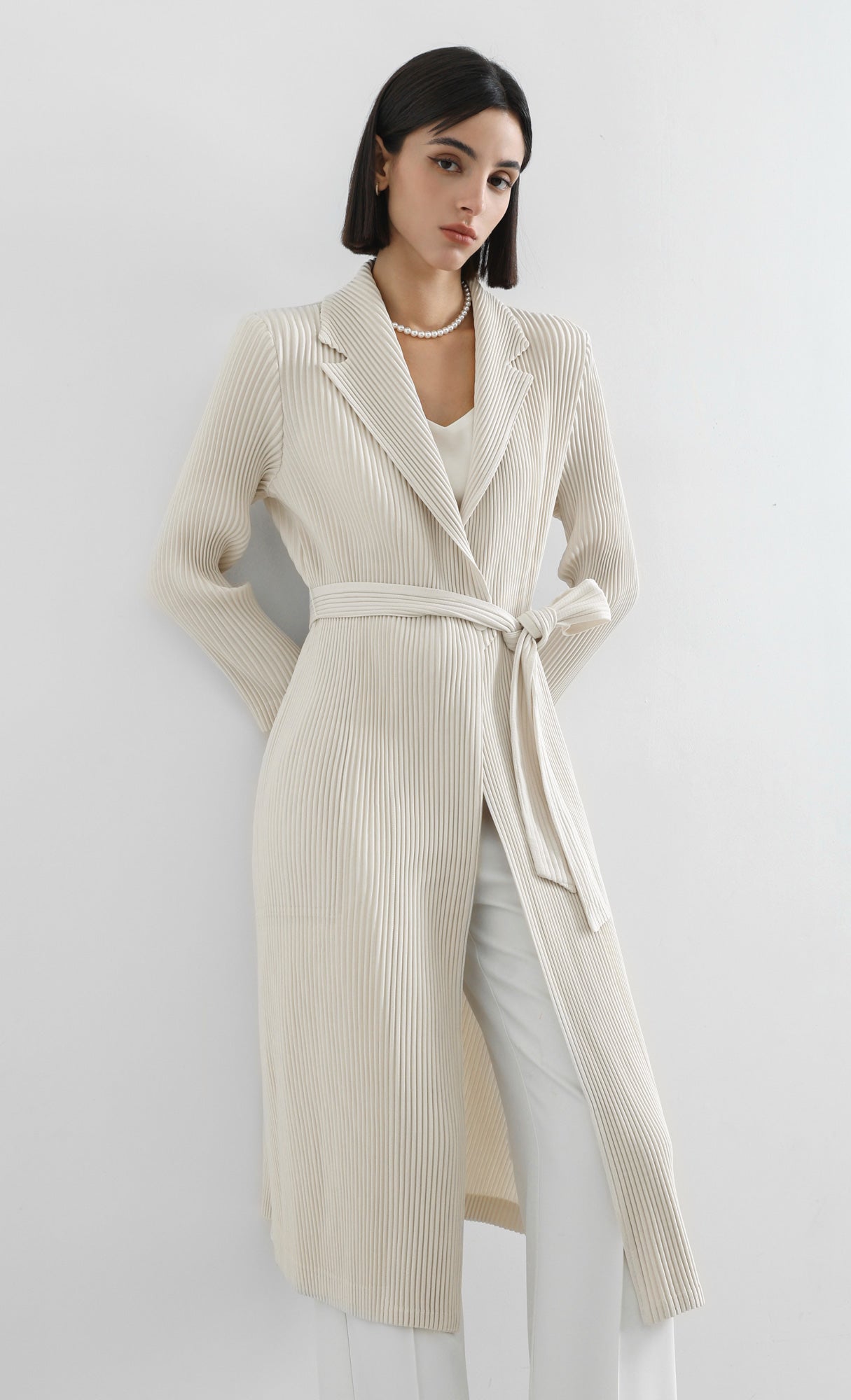 haze pleated belted trench_ivory