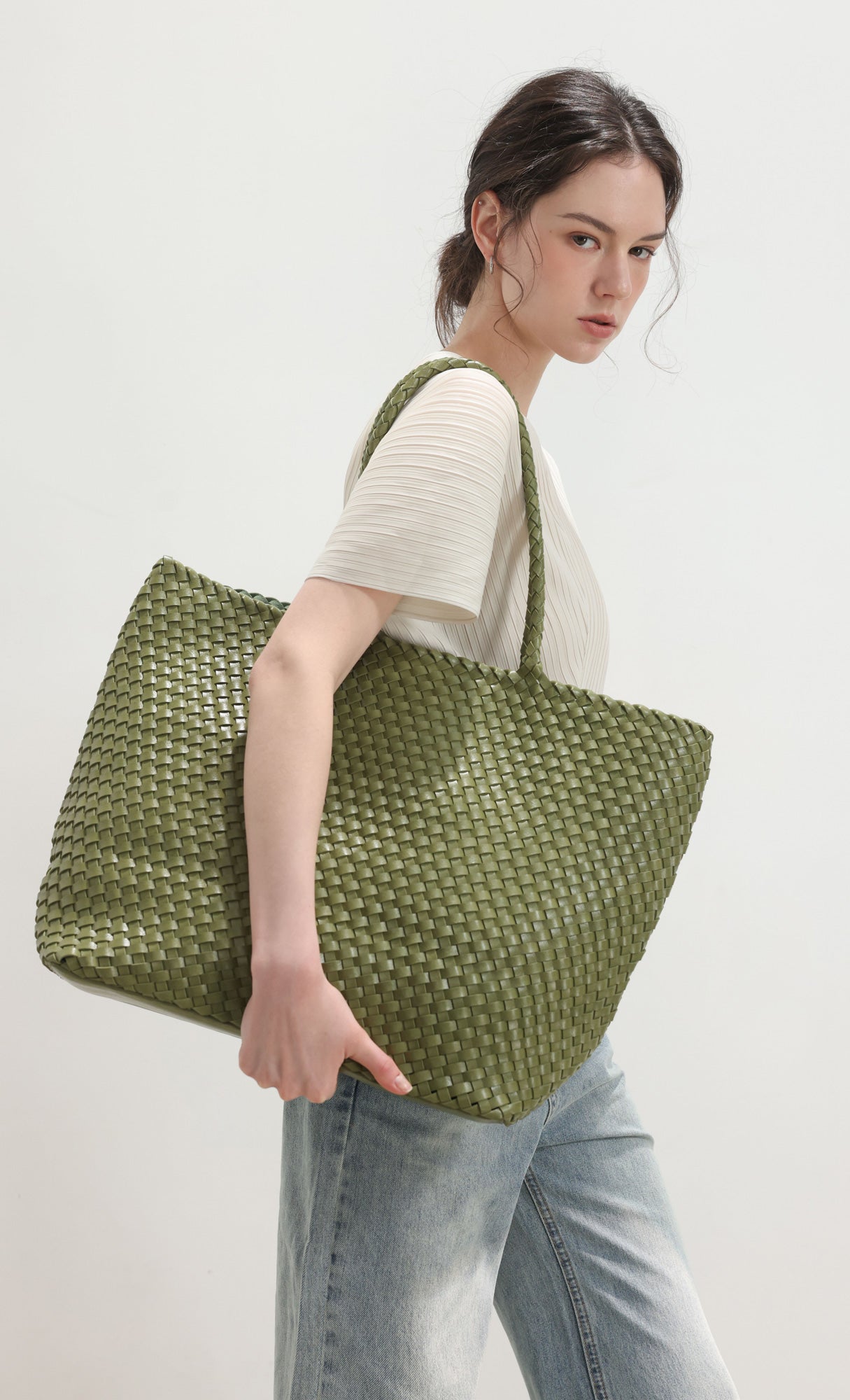 Ena weaving shopper bag_green