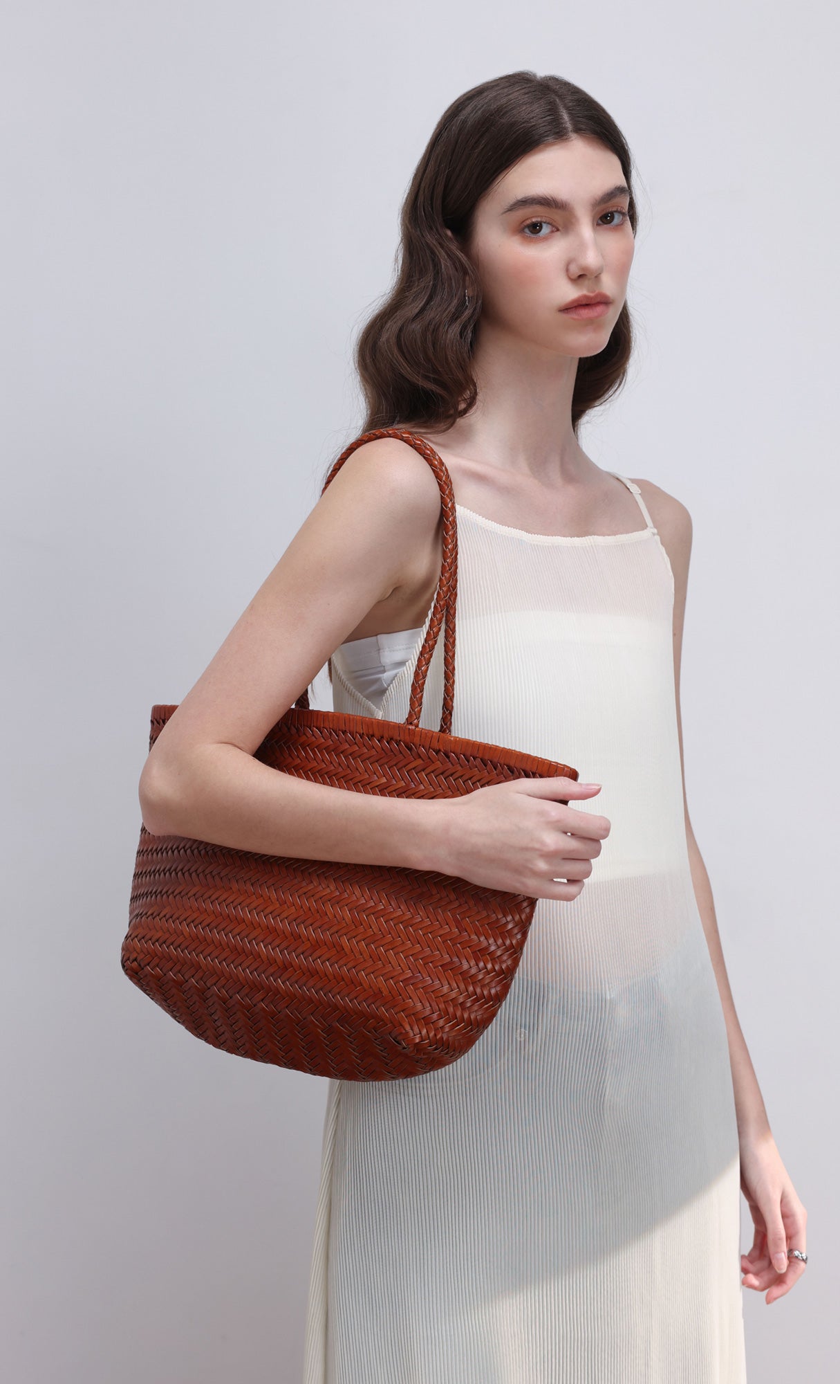 [Pouch SET] Kevin weaving leather shoulder bag_camel