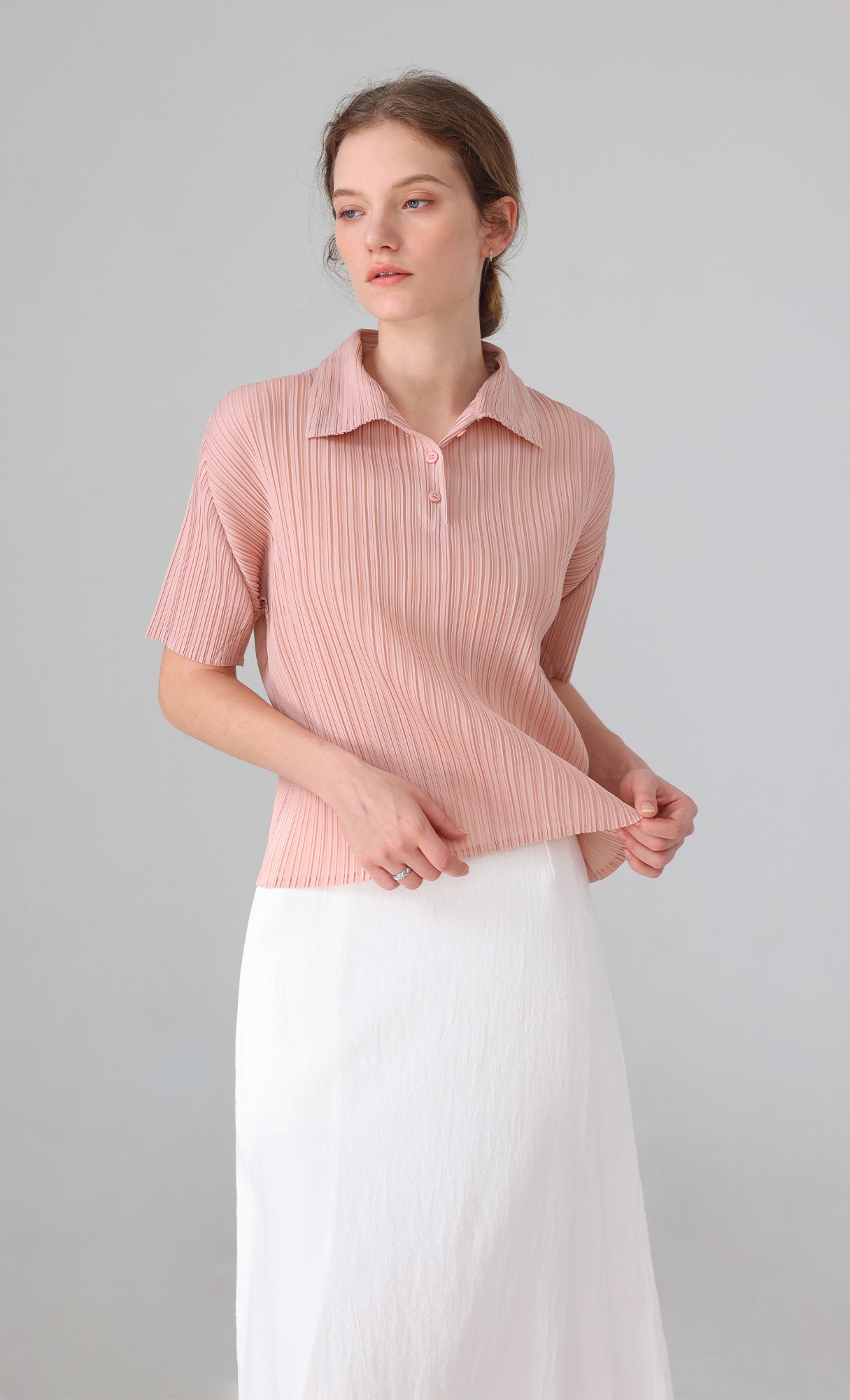 Essen Collard pleated Shirts_pink