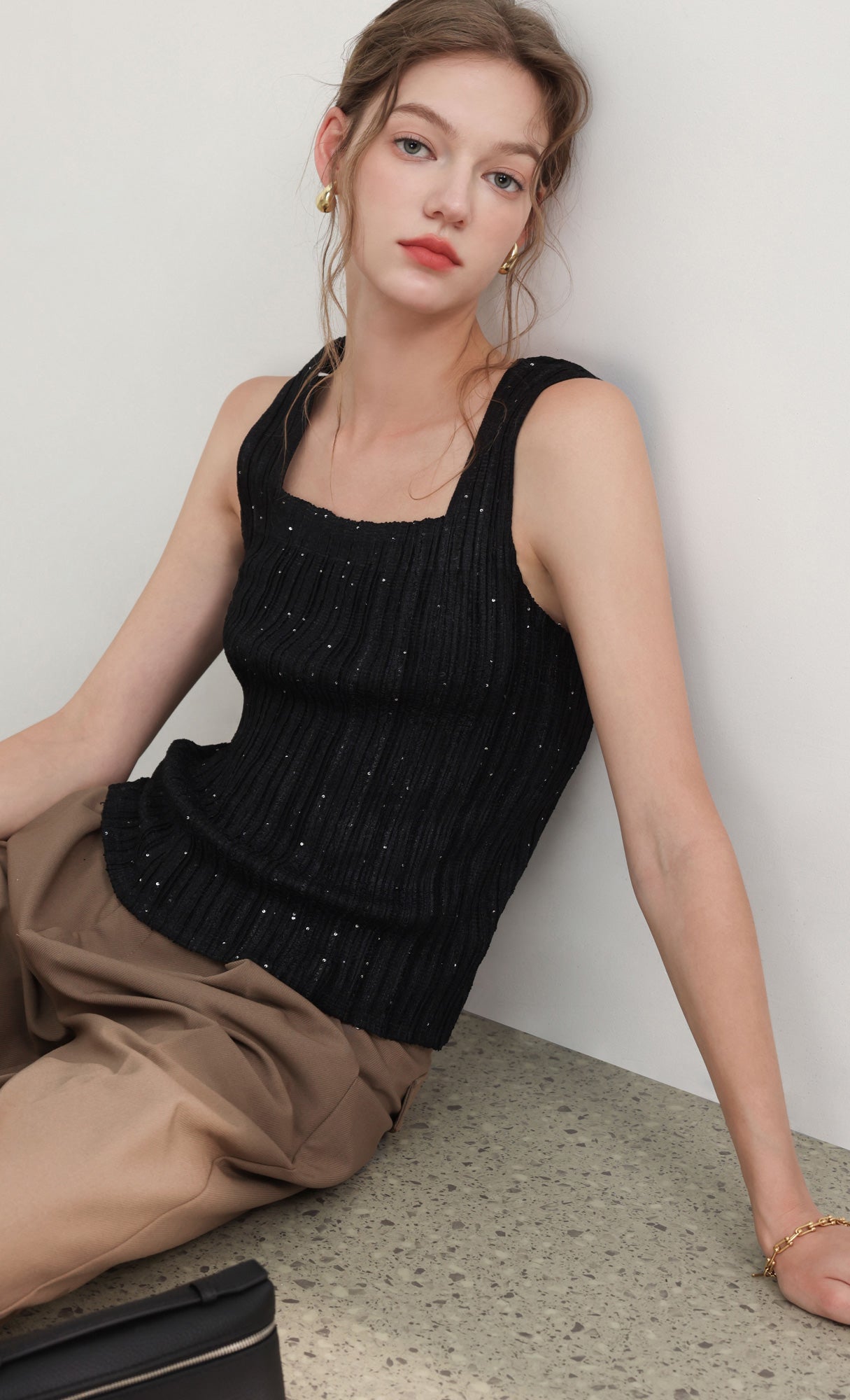 Tweed pleats top_black
