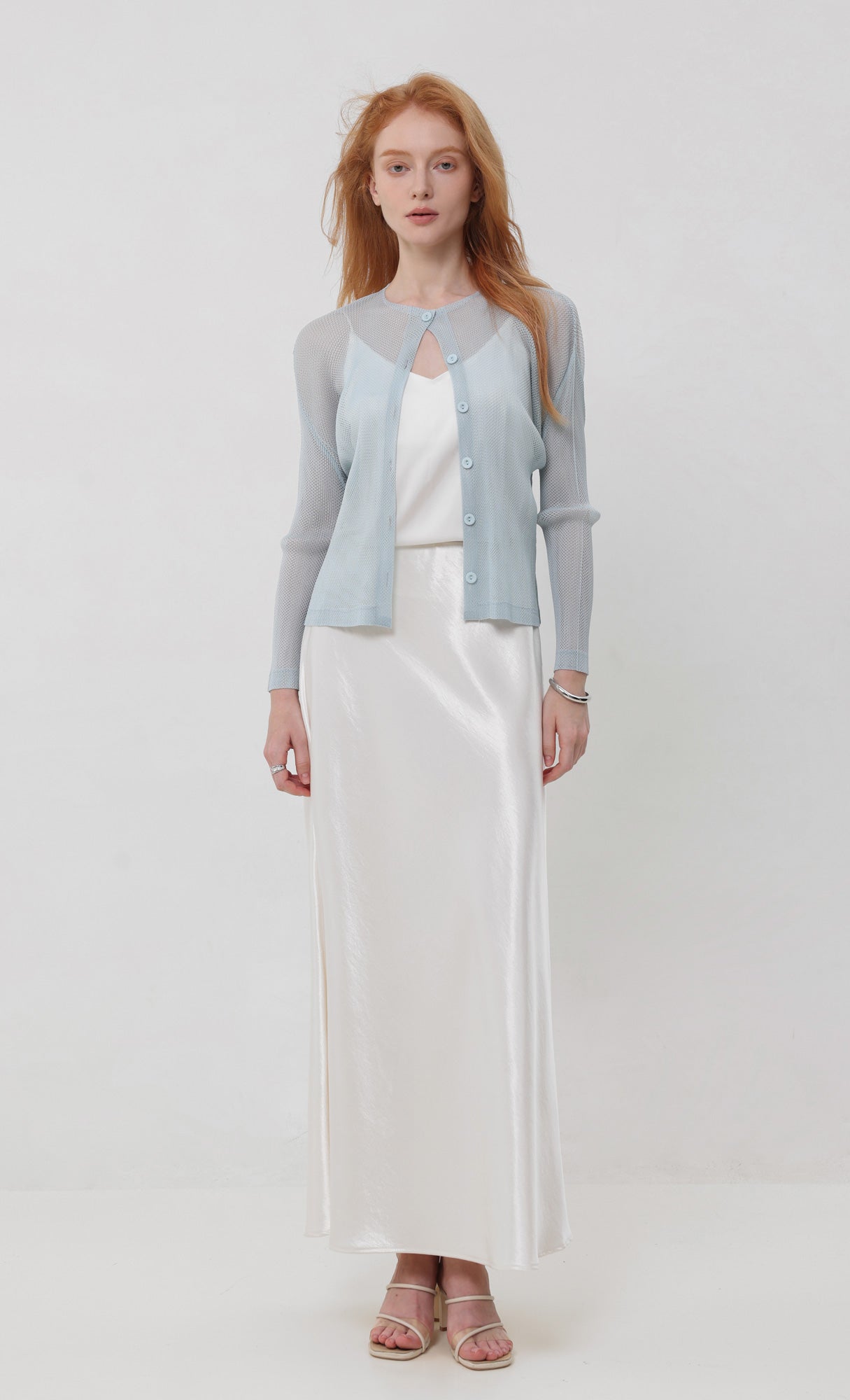 Sheer pleated cardigan_skyblue