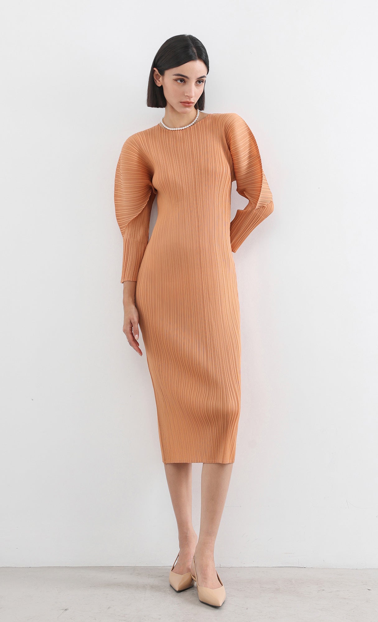 arc pleated dress_orange