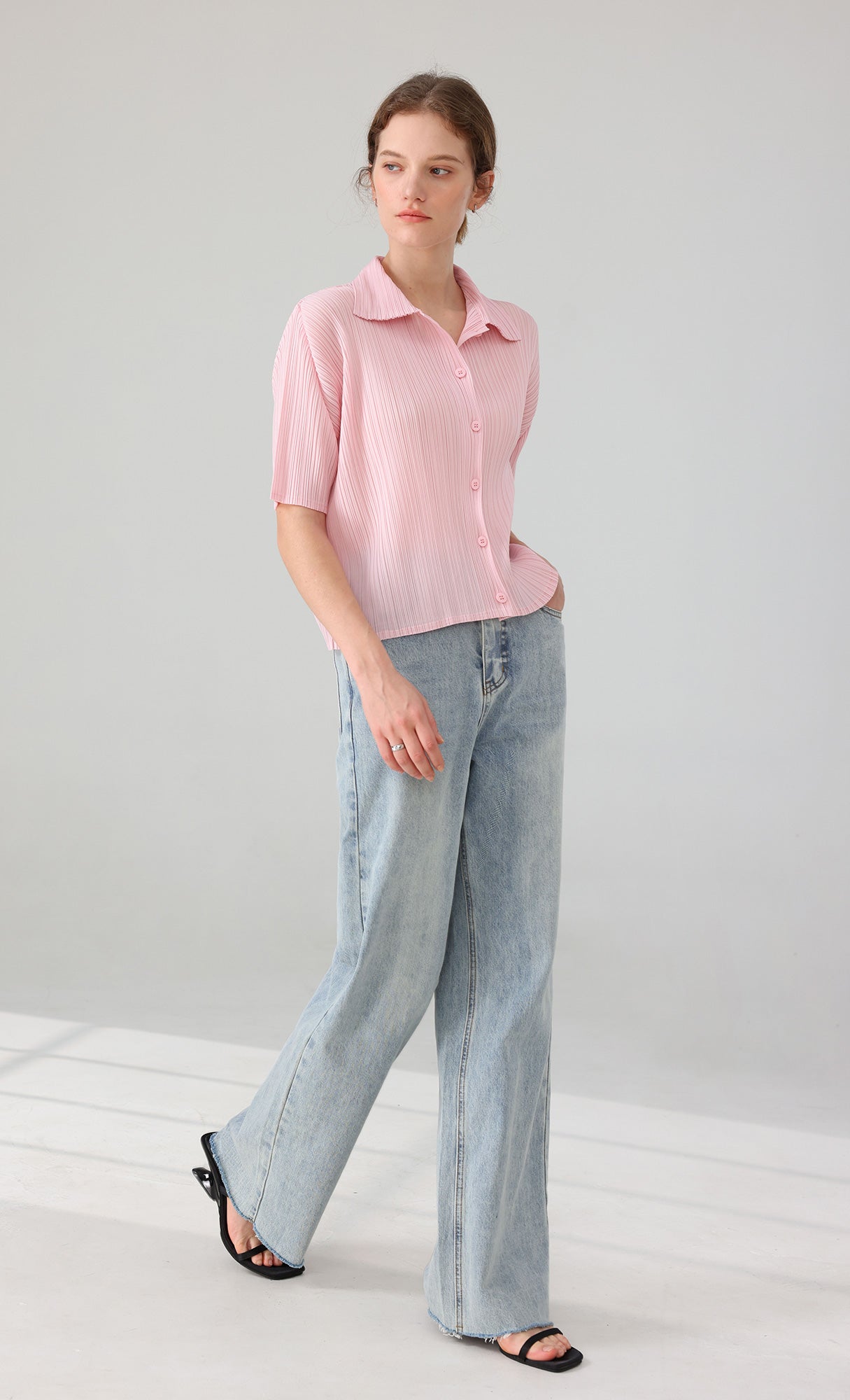 Palette collard pleated shirts_pink