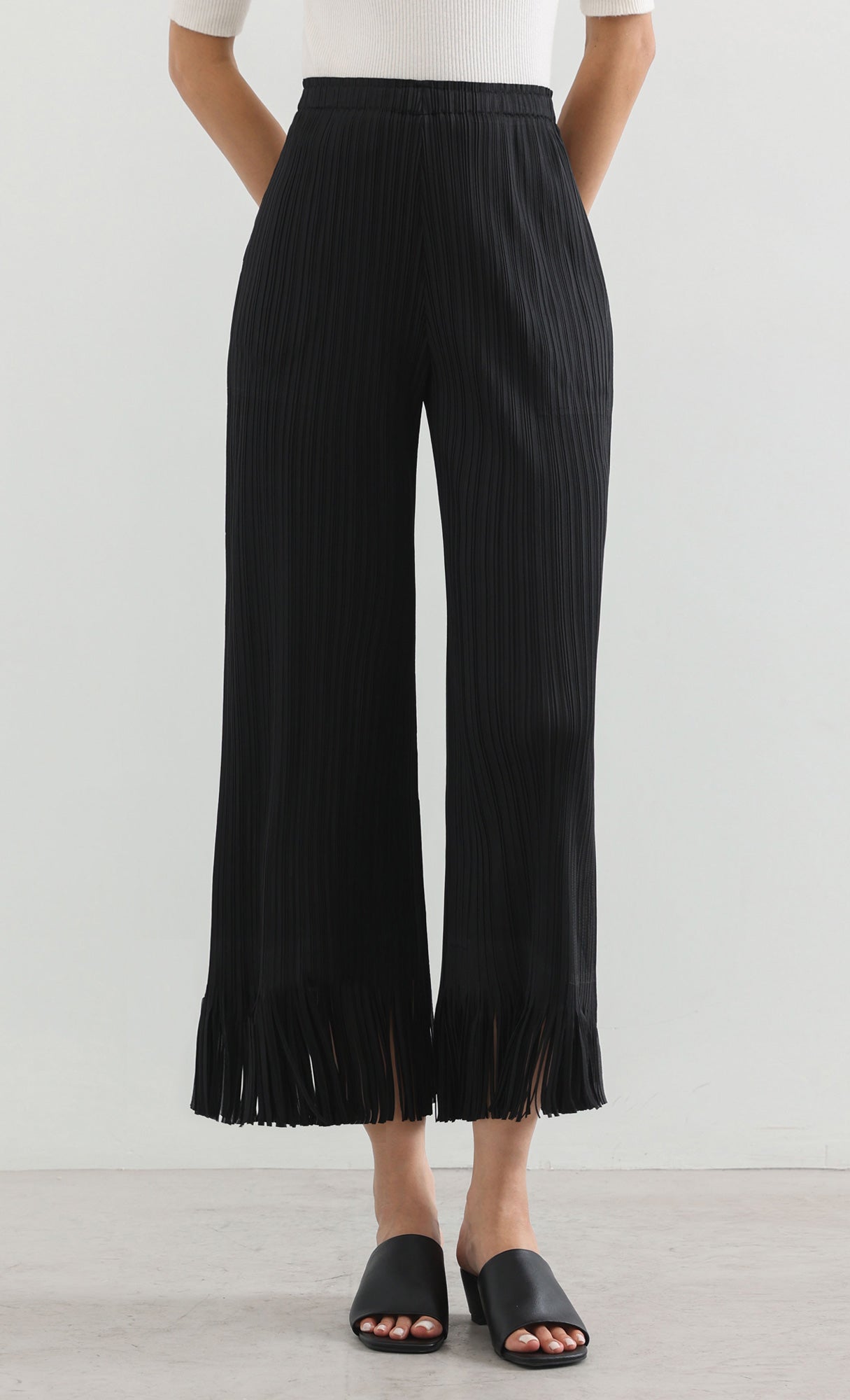 frill hem pleats pants_black
