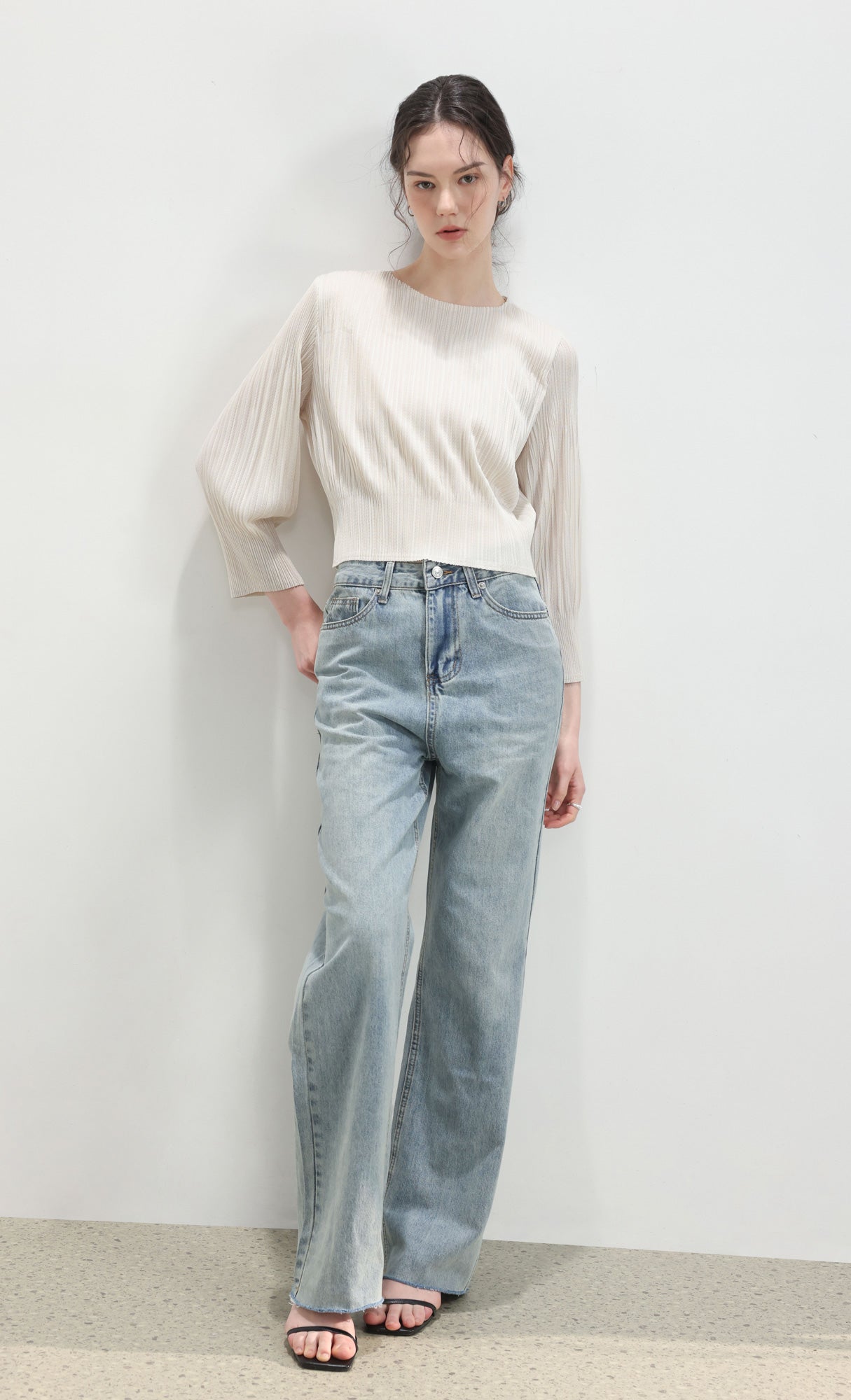 Leon pleated long-sleeve top_ivory