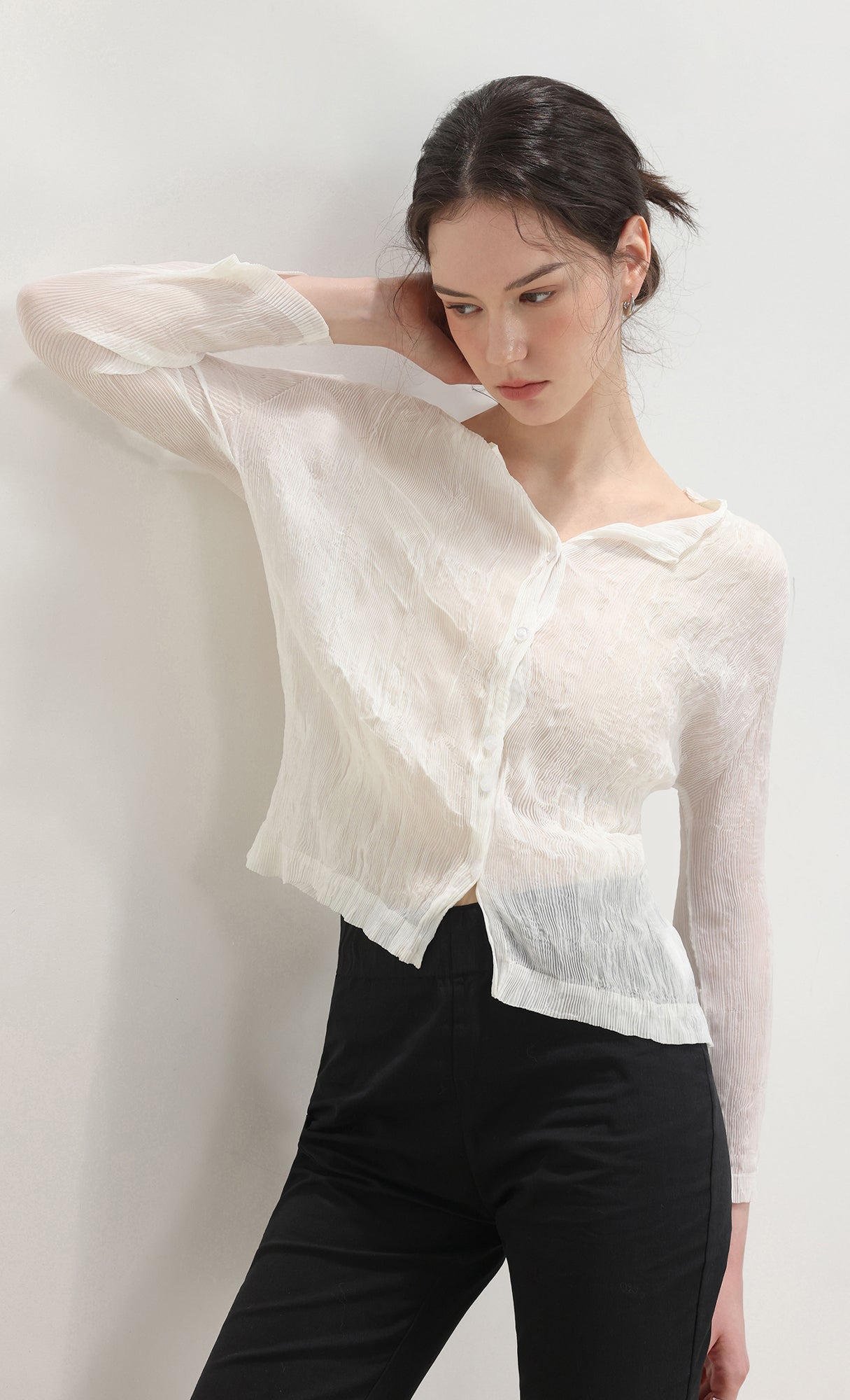 Wane crinkle pleated shirt_ivory