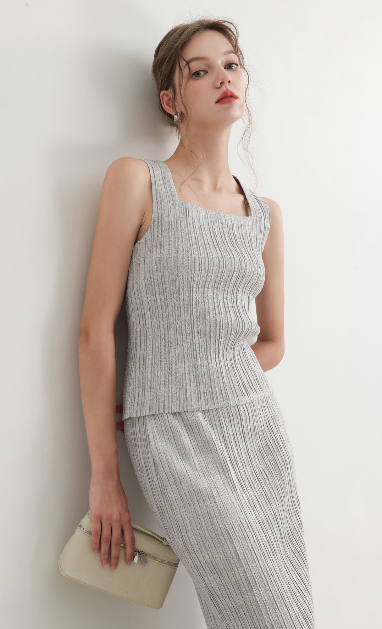 Tweed pleats top_grey