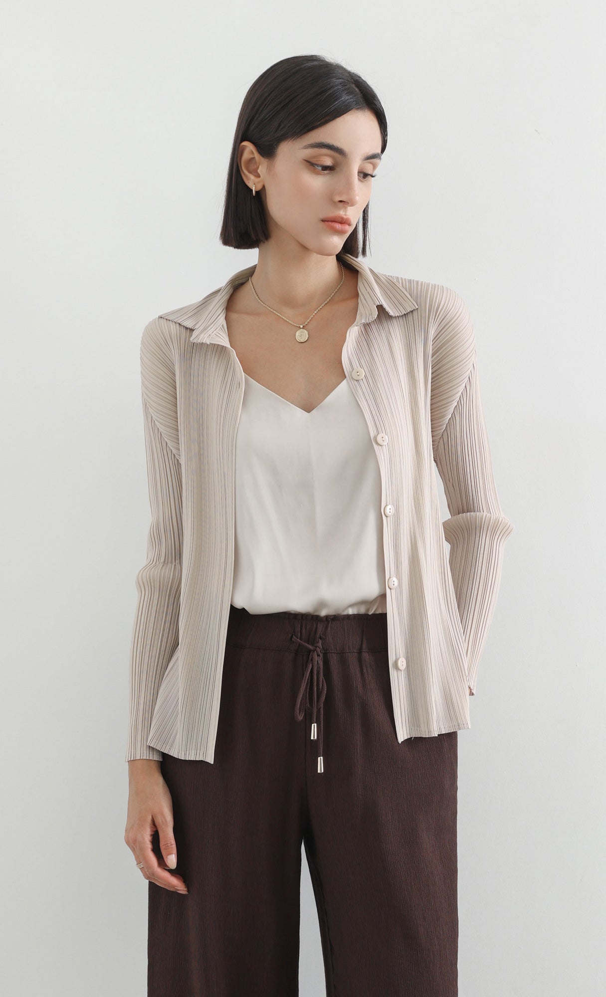 hush pleated shirts_beige