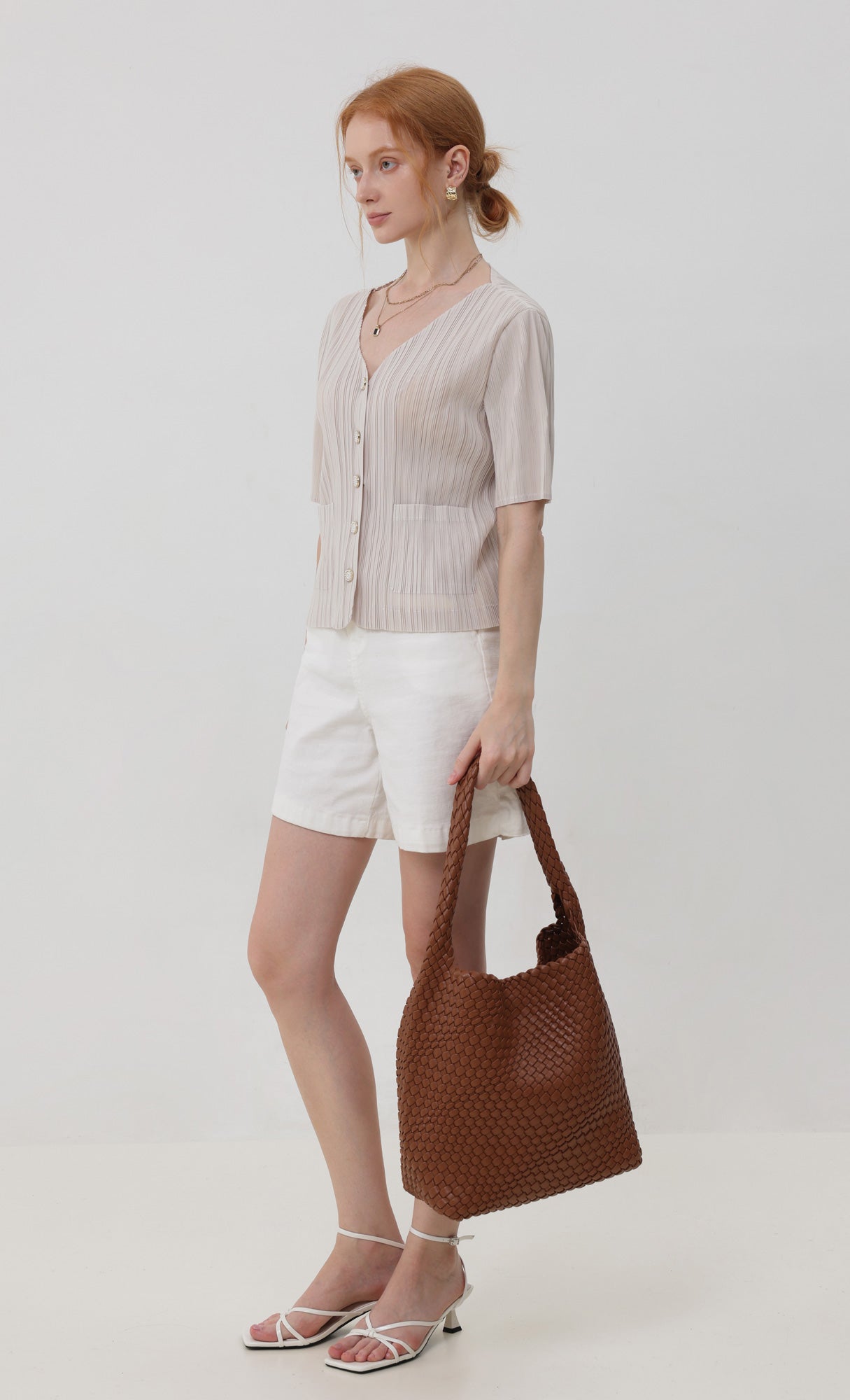 Color weaving hobo bag_camelbeige