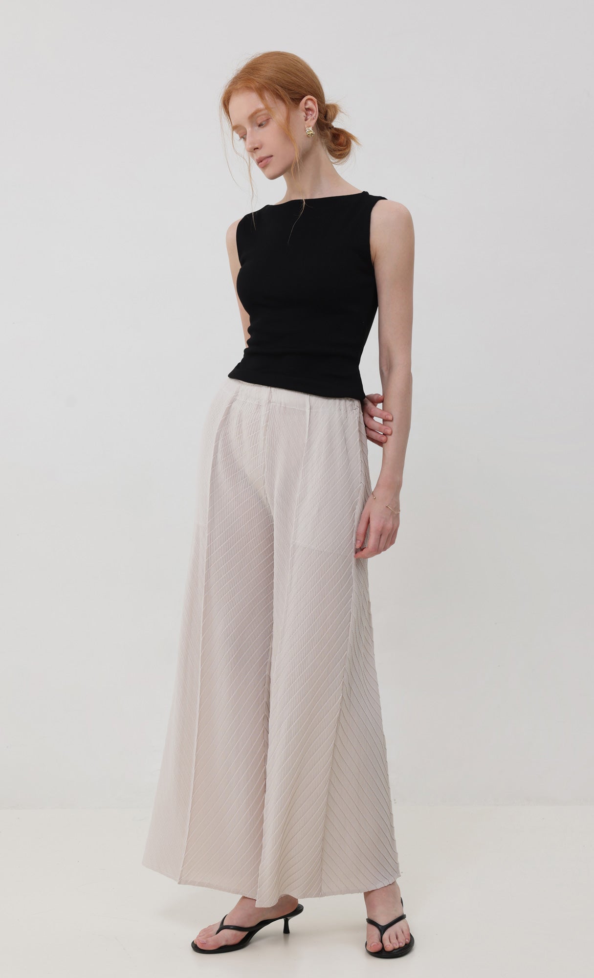 Flow pleated wide leg pants_lightbeige