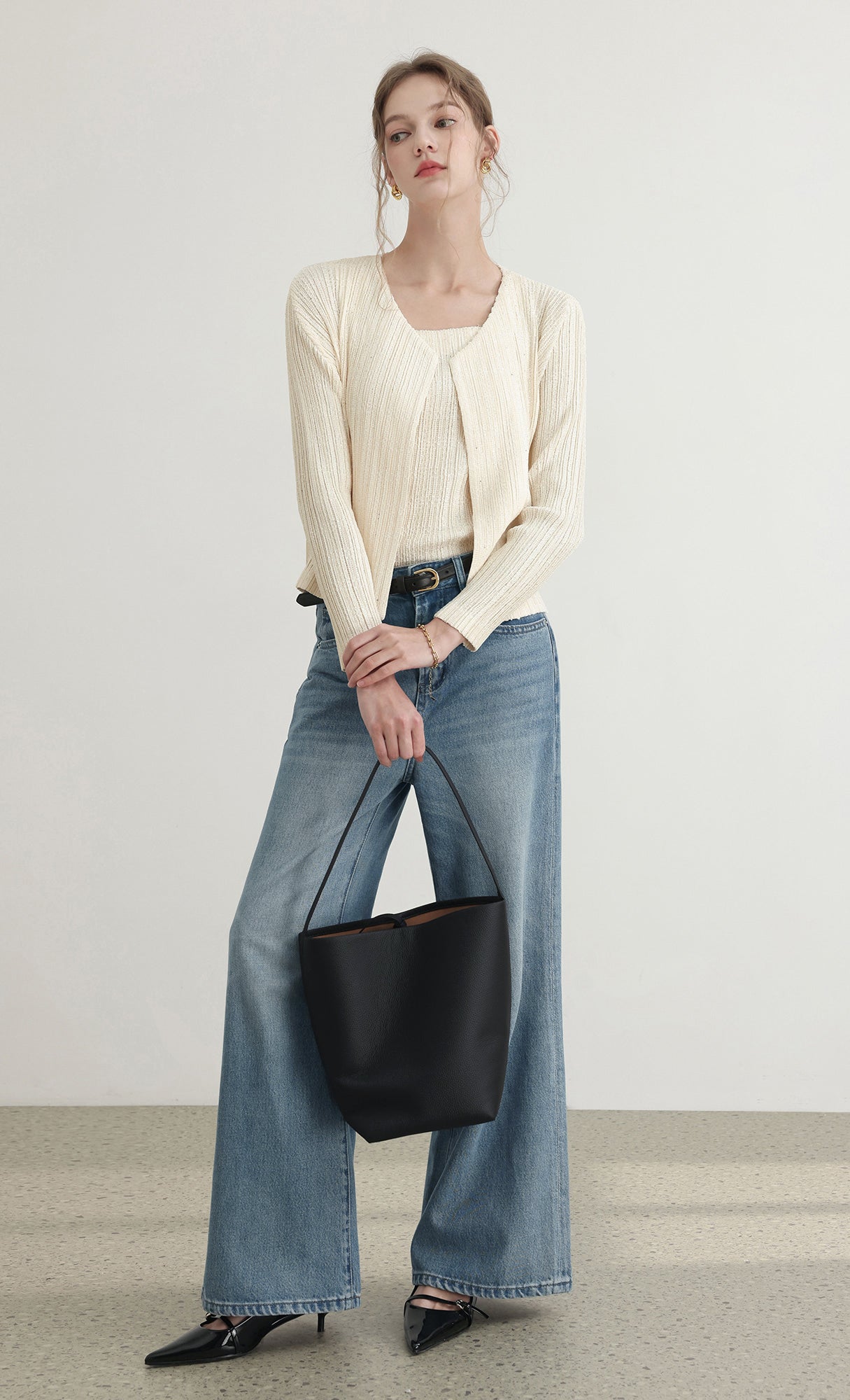 Tweed pleats cardigan_ivory