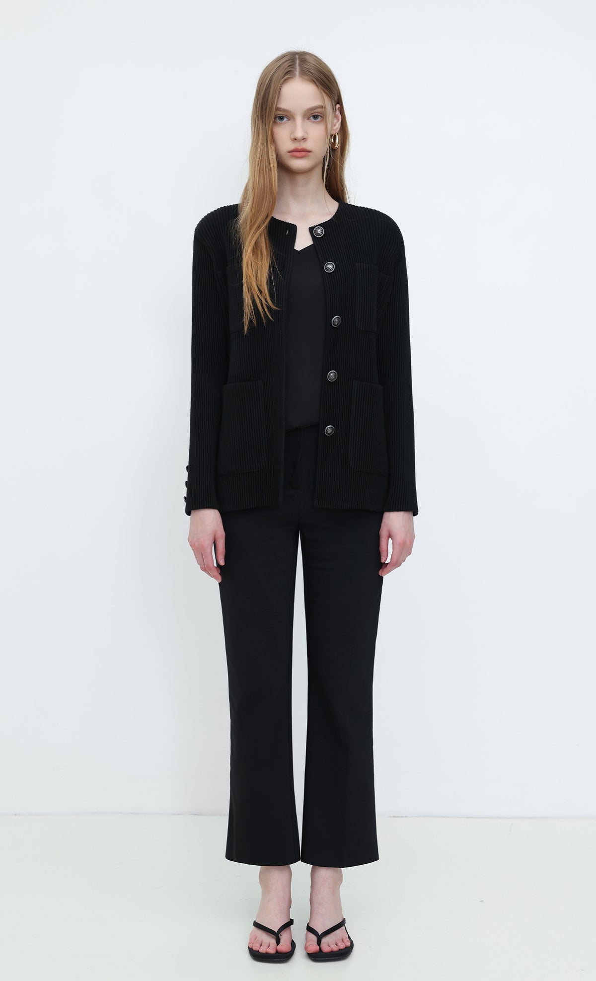 Classic Pleated Tweed Pocket Jacket_Black