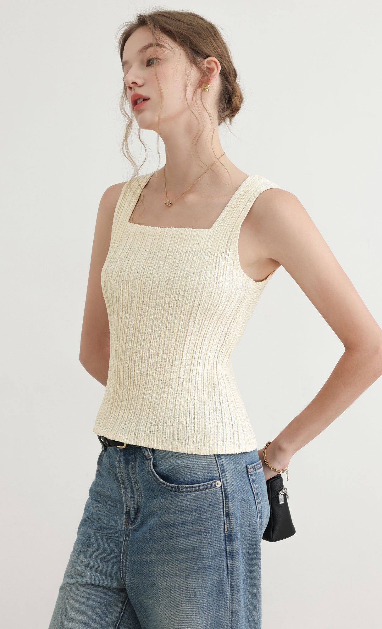 Tweed pleats top_ivory