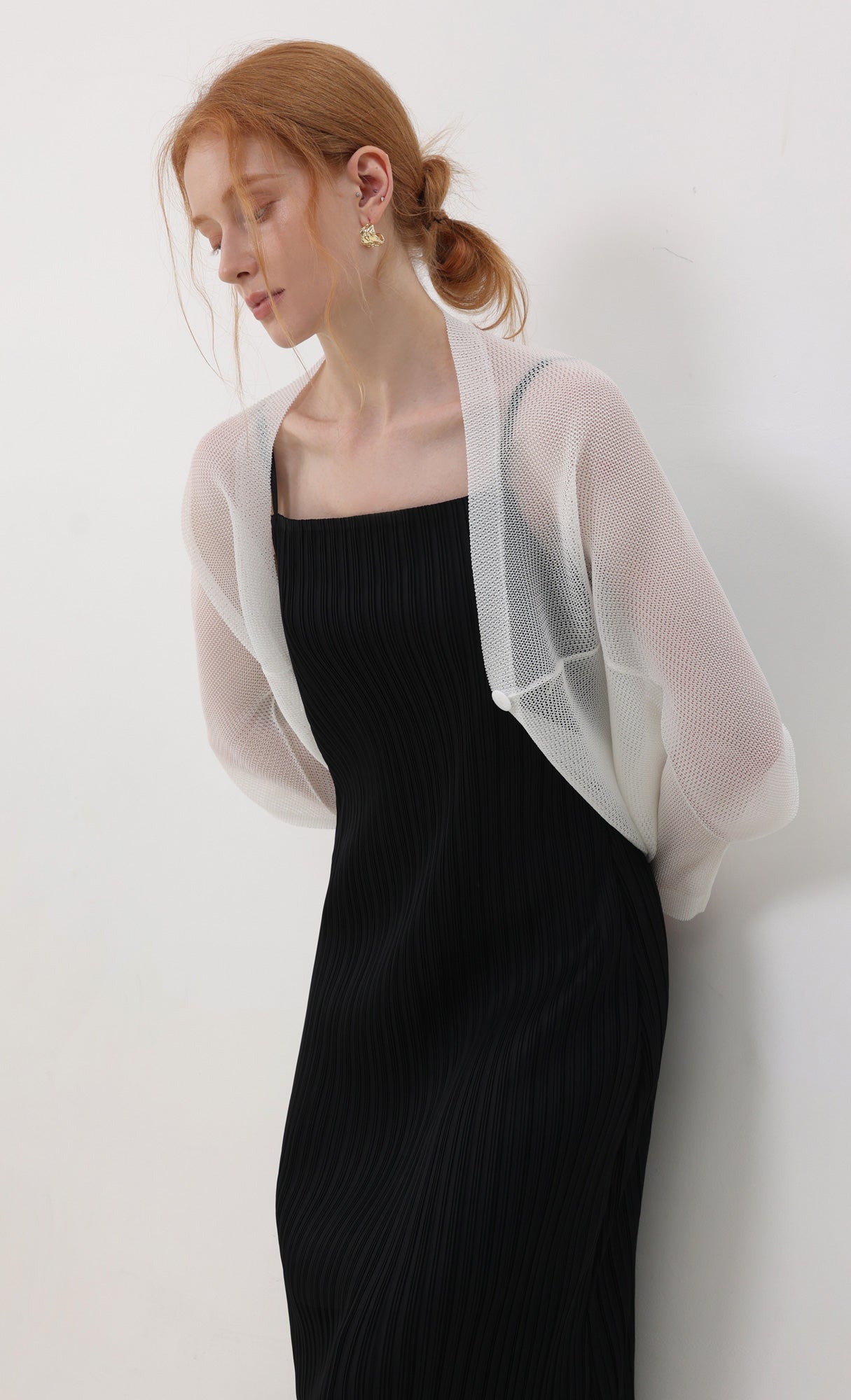 Lucid pleated mesh cardigan_ivory