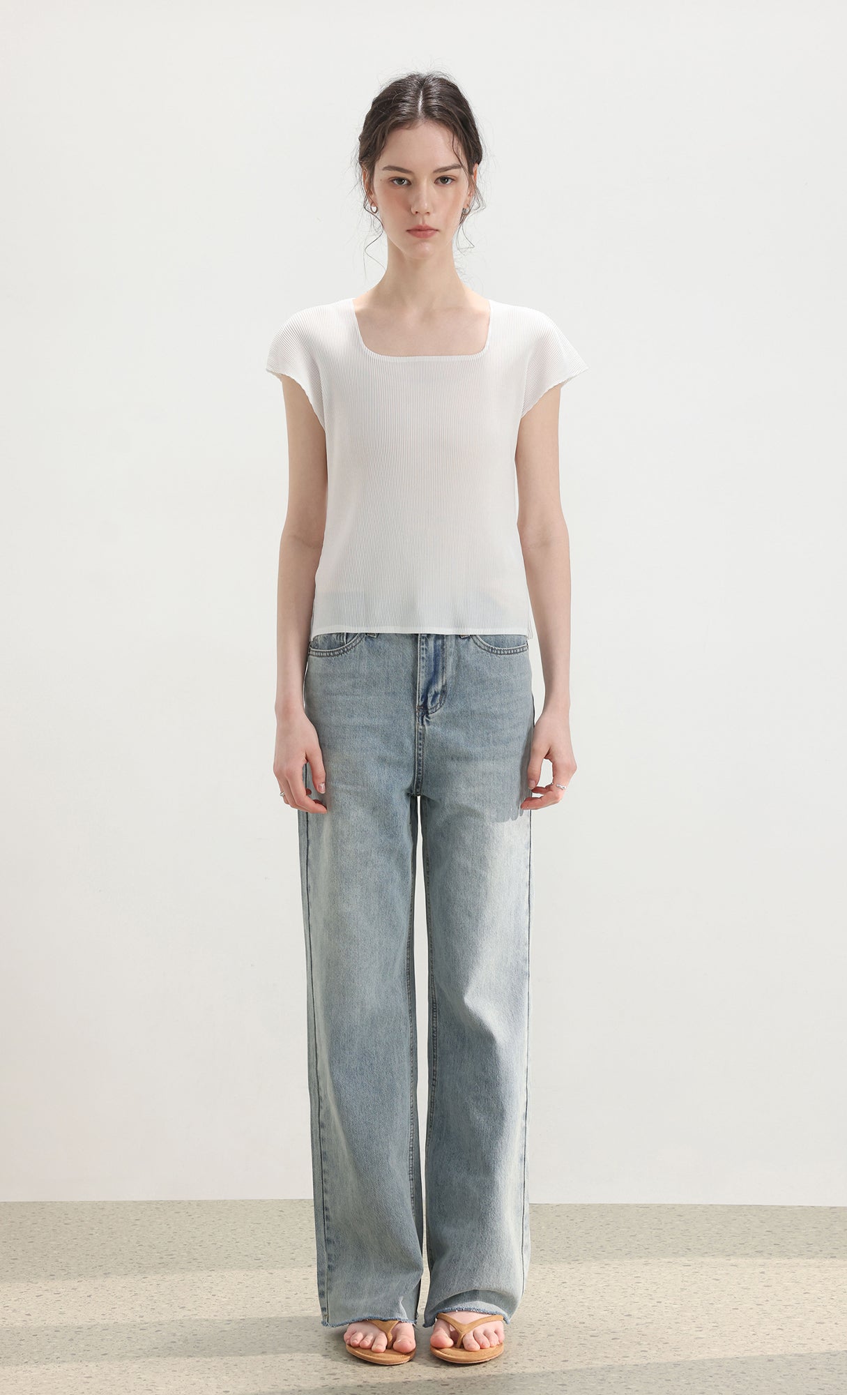 Nora pleated cap-sleeve top_white