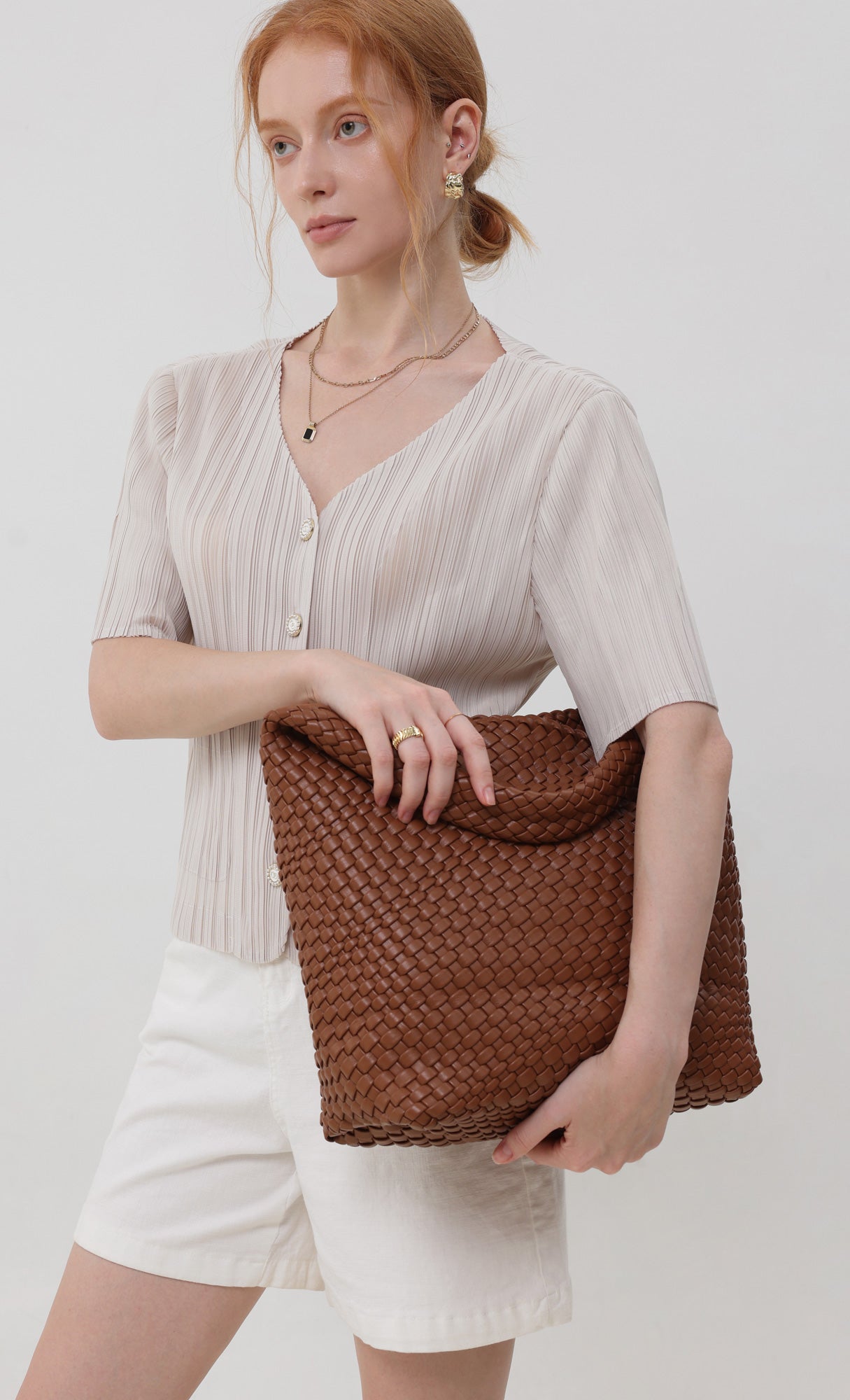 Color weaving hobo bag_camelbeige