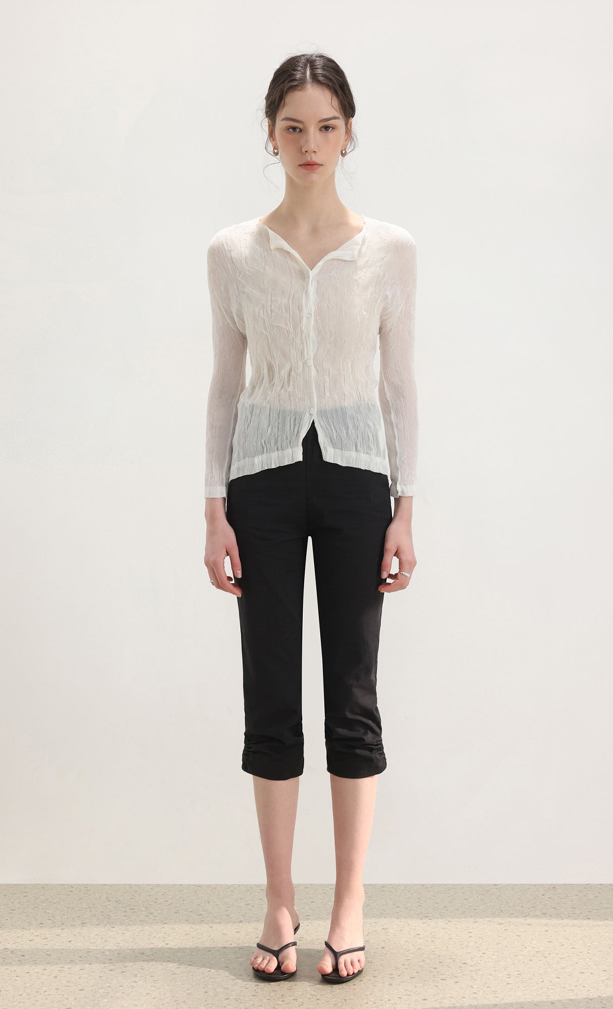 Wane crinkle pleated shirt_ivory