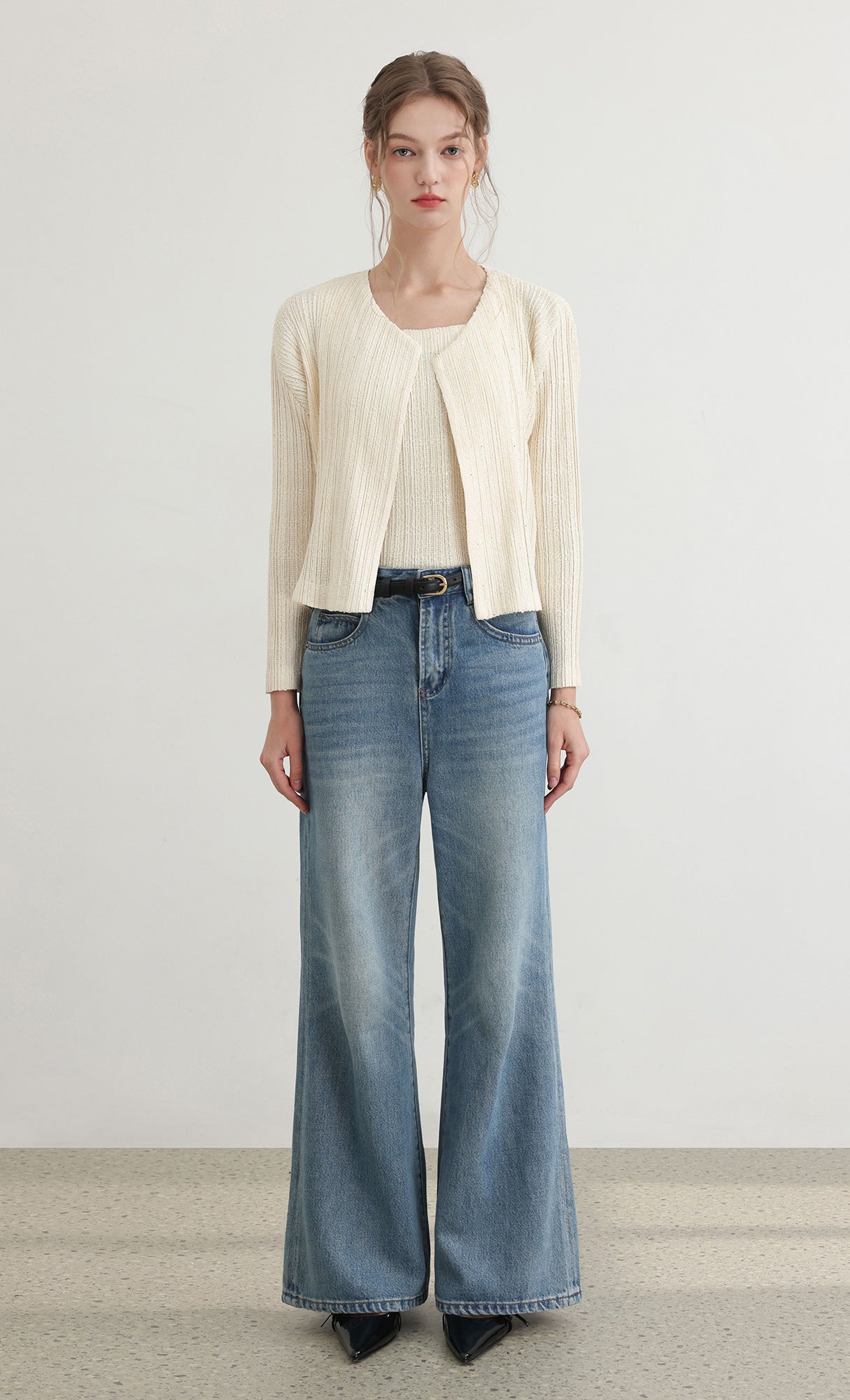 Tweed pleats cardigan_ivory