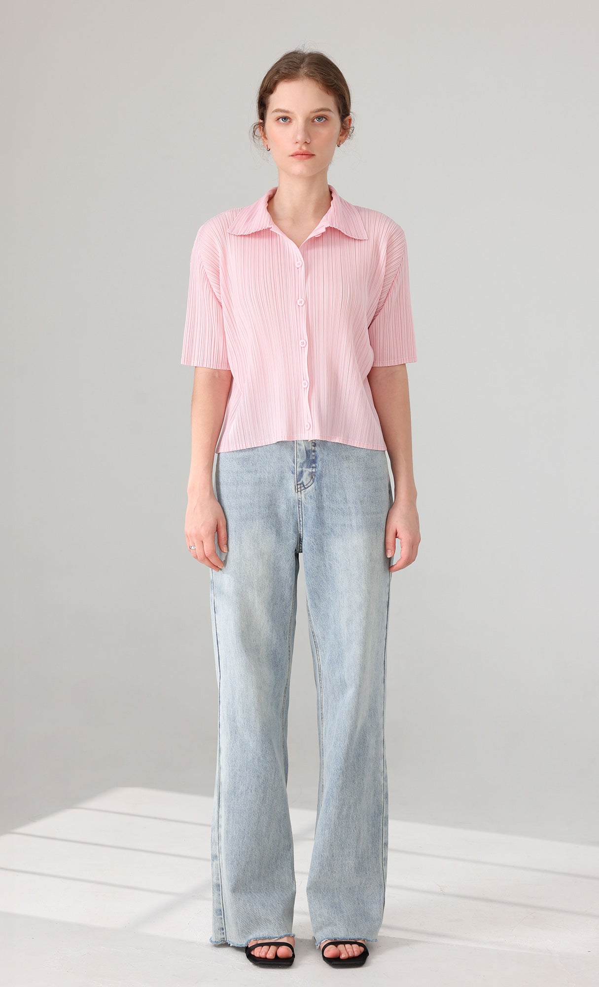 Palette collard pleated shirts_pink