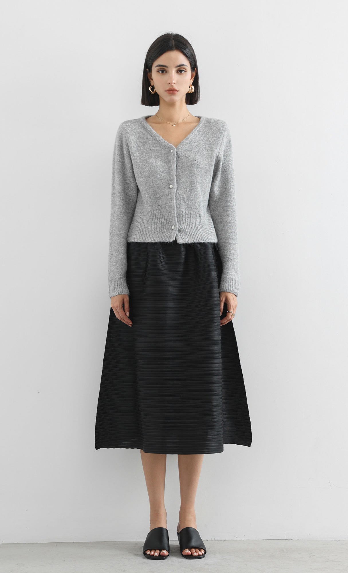 horiz pleated midi skirt_black