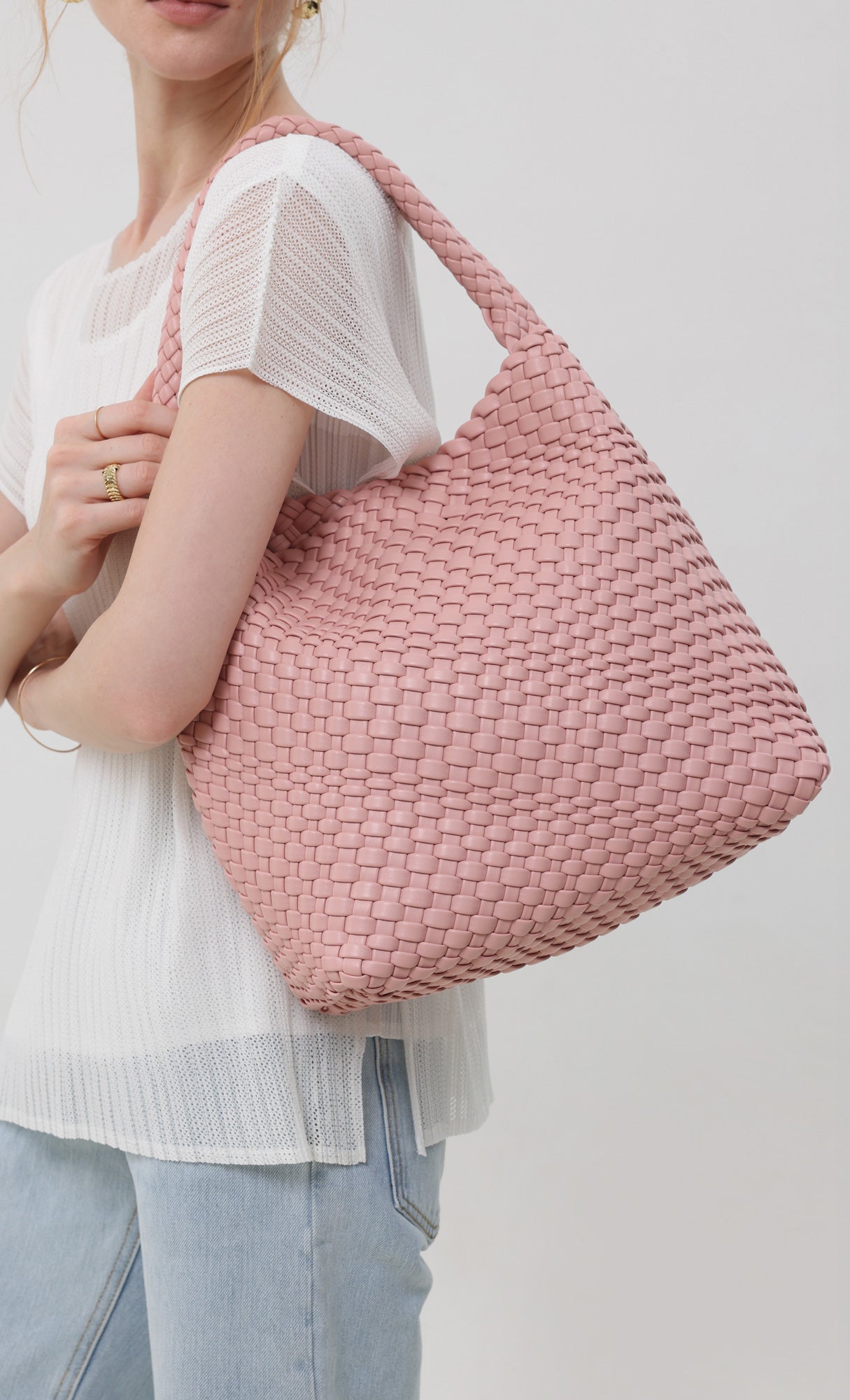 Color weaving hobo bag_lightpink