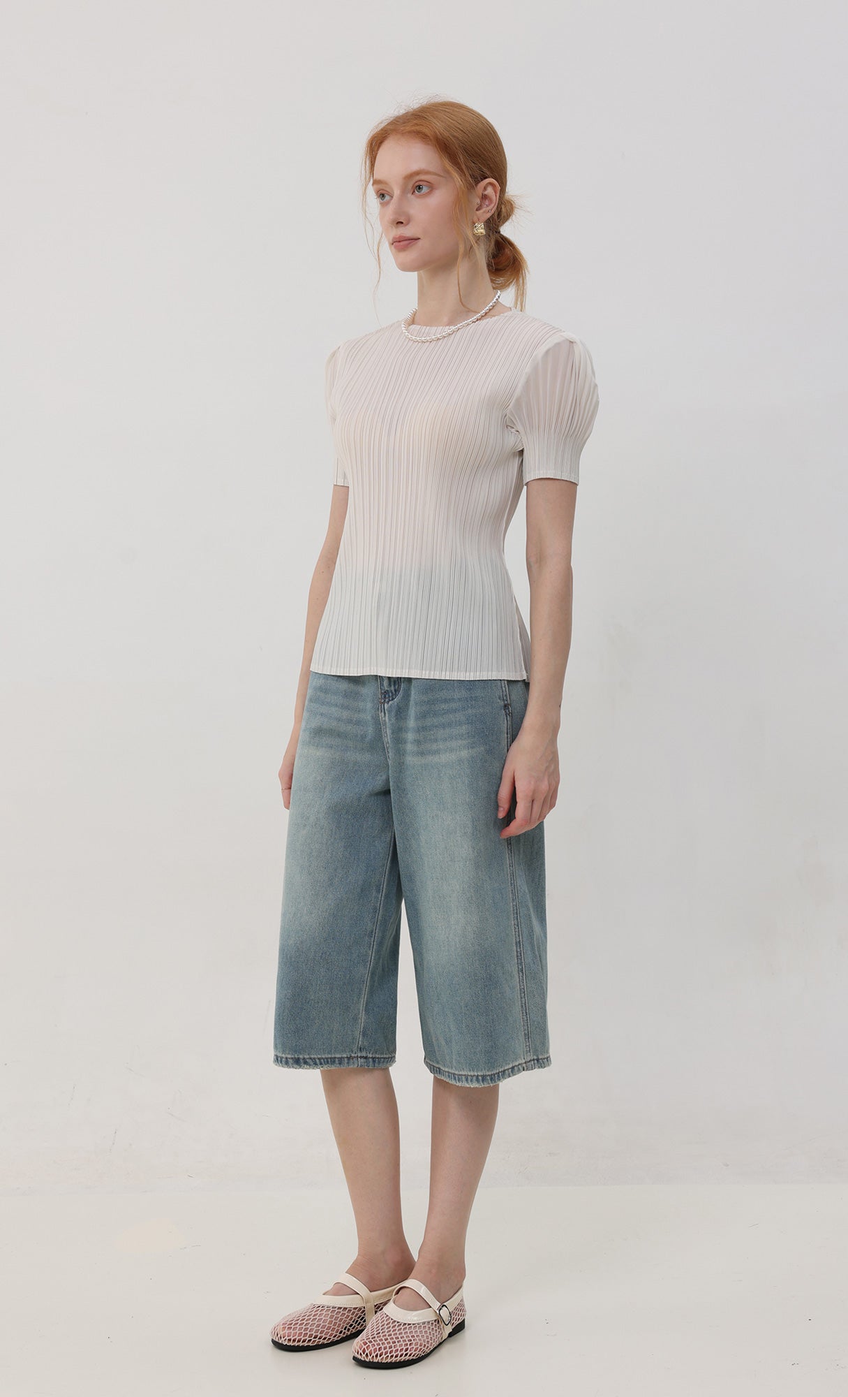 Mellow pleated half sleeve top_ivory