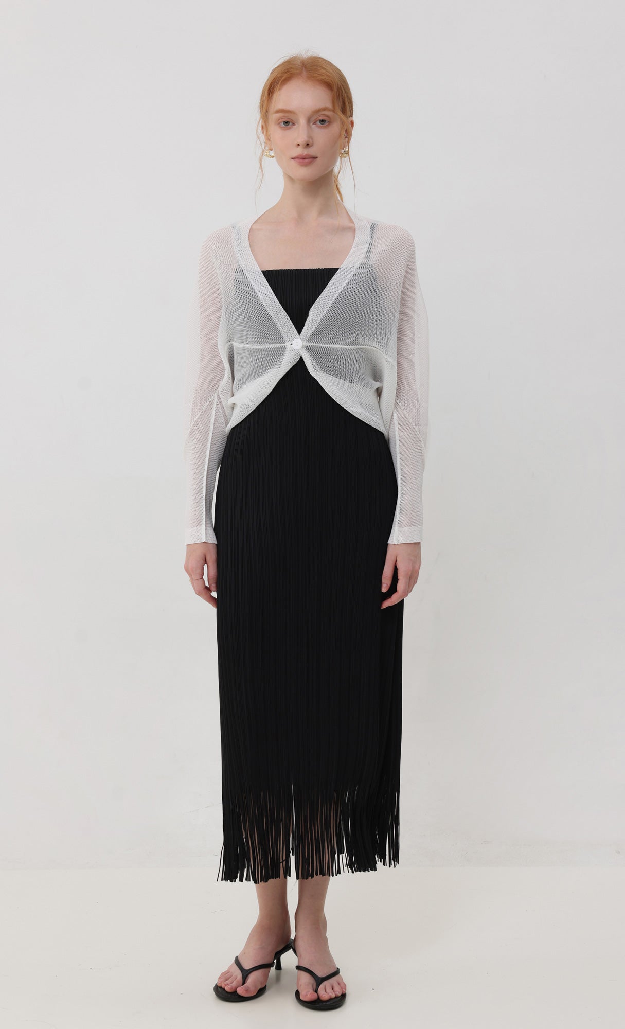Lucid pleated mesh cardigan_ivory