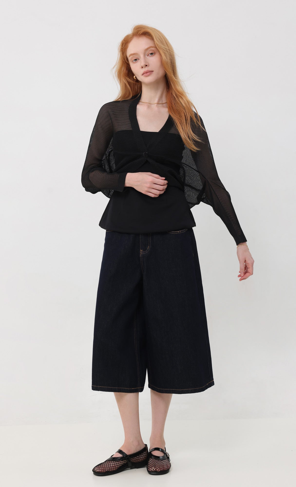 Lucid pleated mesh cardigan_black
