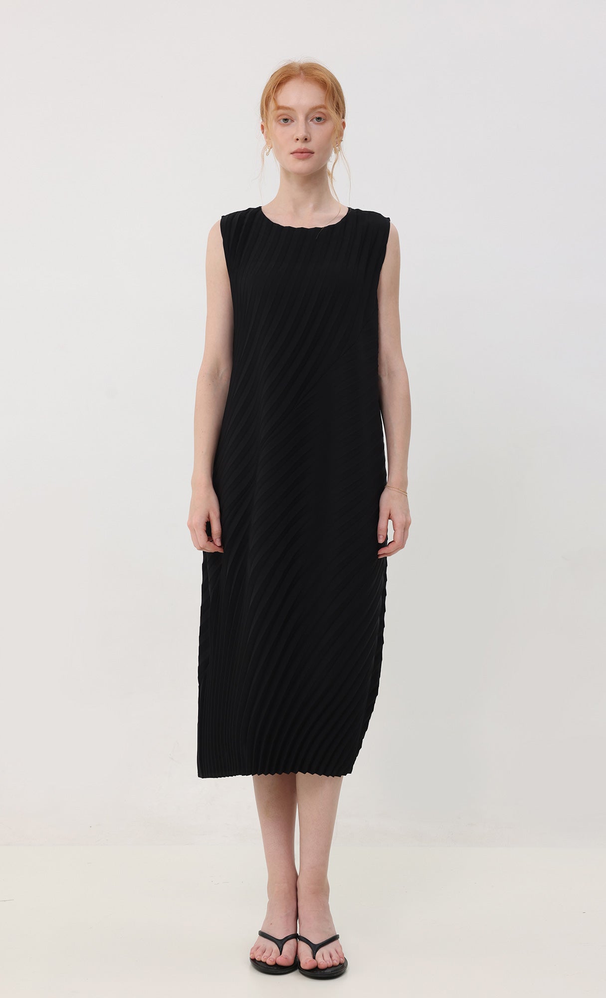 Twist pleated slip dress_black