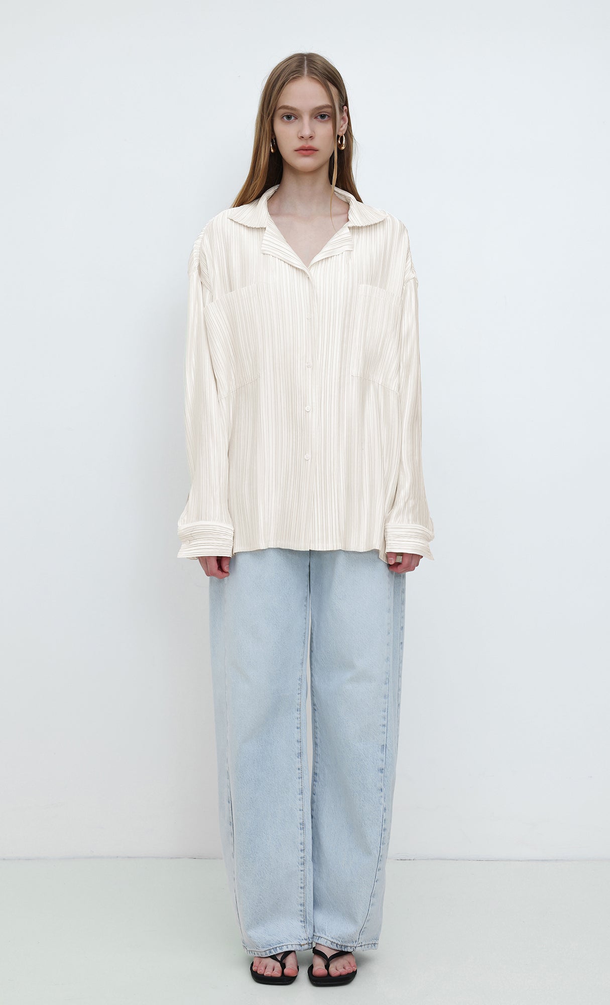 Core Satin Relaxed Shirt_Ivory