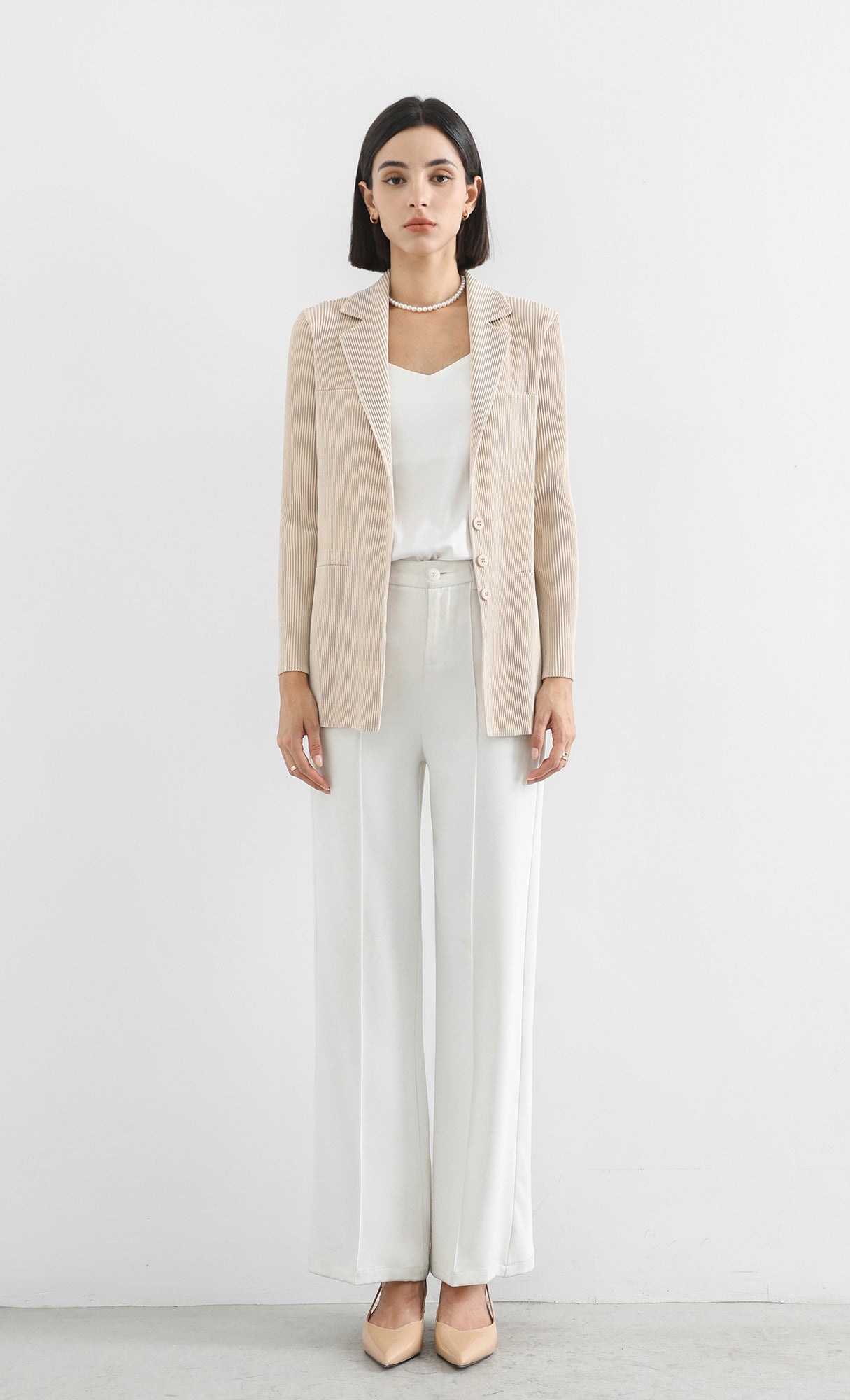 curve pleated set-up jacket_beige