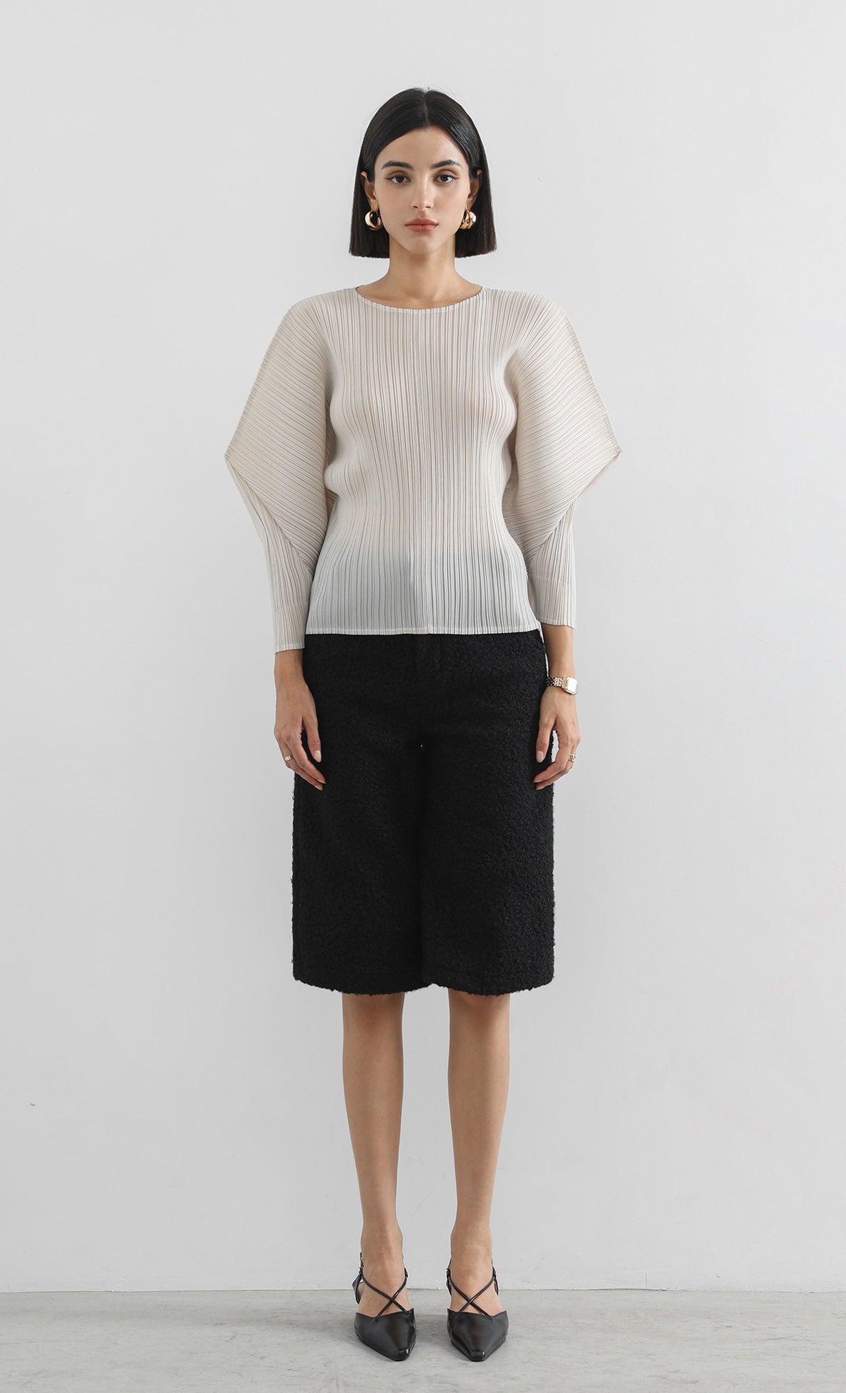 bloom pleated blouse_ivory