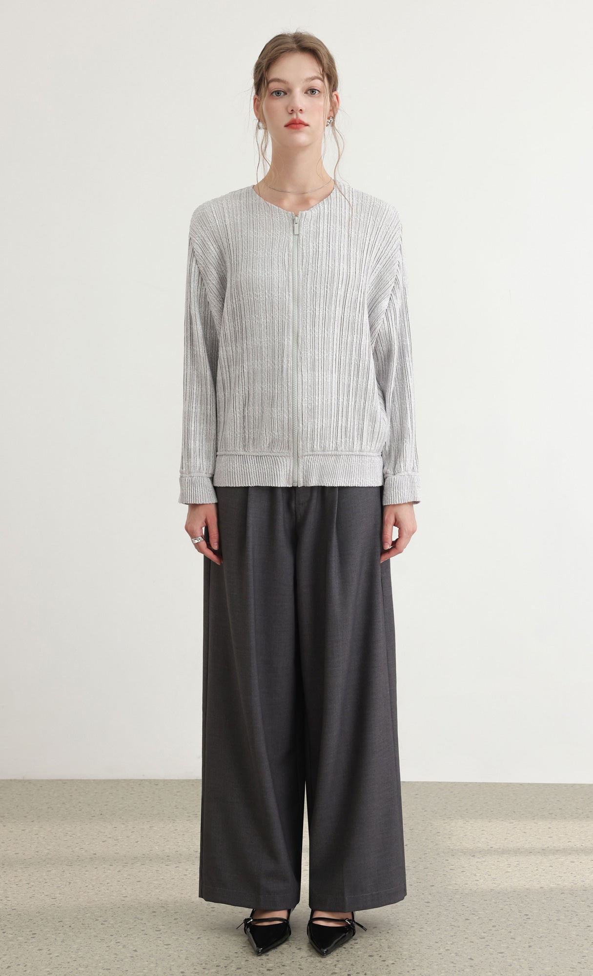 Tweed pleats blouson jumper_grey