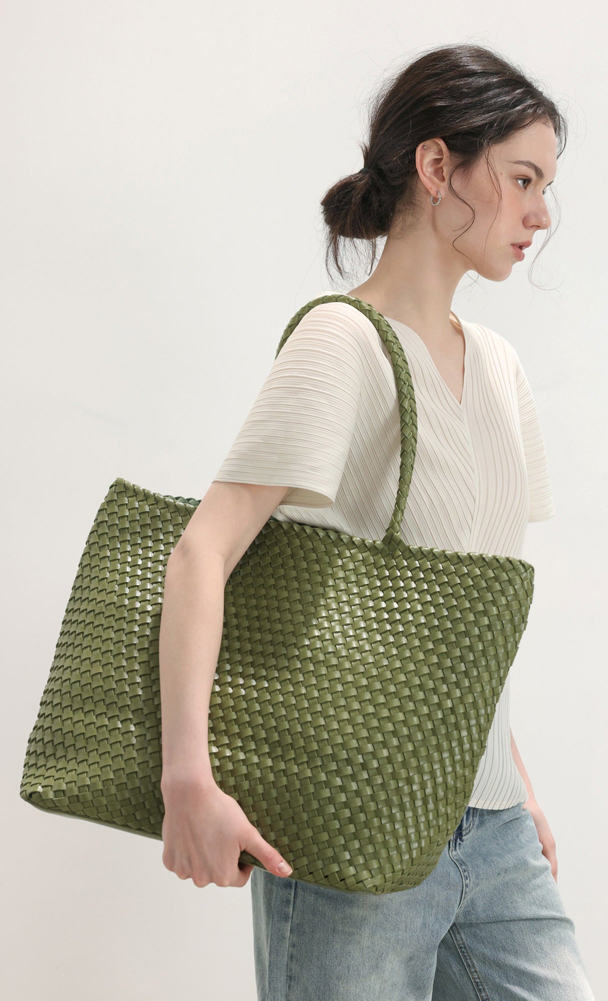 Ena weaving shopper bag_green