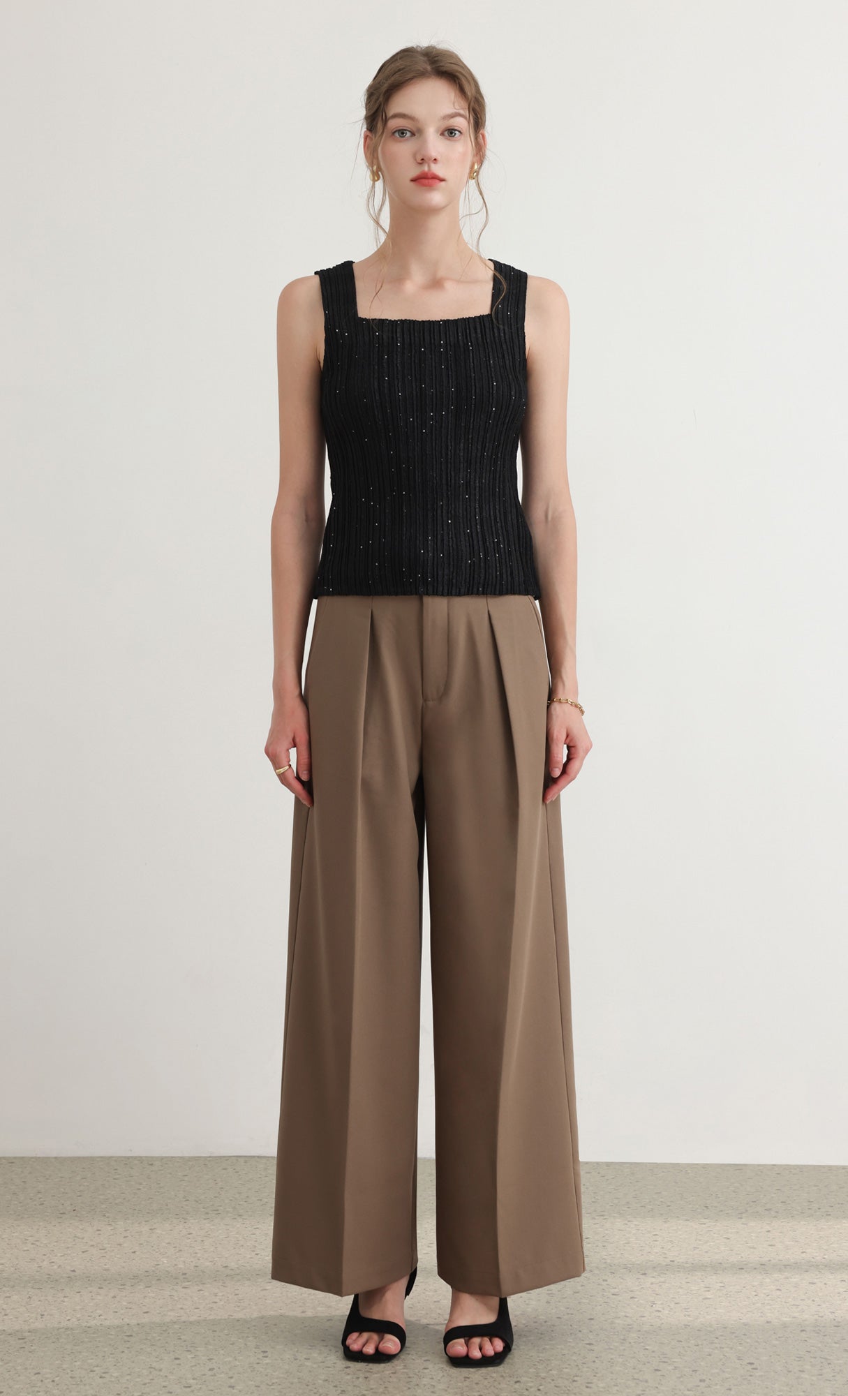 Tweed pleats top_black