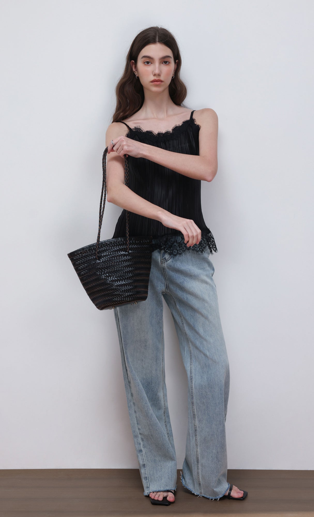 [Pouch SET] Stacy weaving leather shoulder bag_black