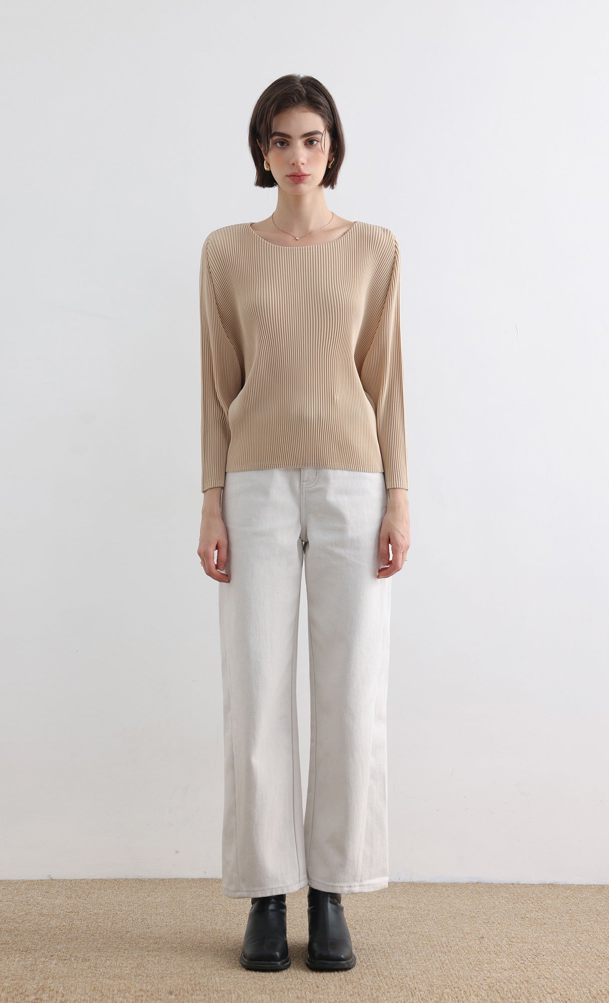 Rindy ray pleated Top_Light-Beige