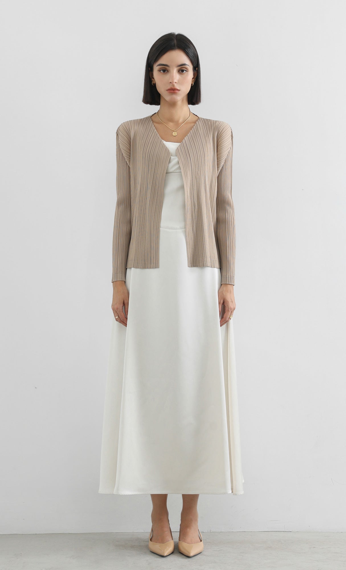 modi pleated cardigan_beige