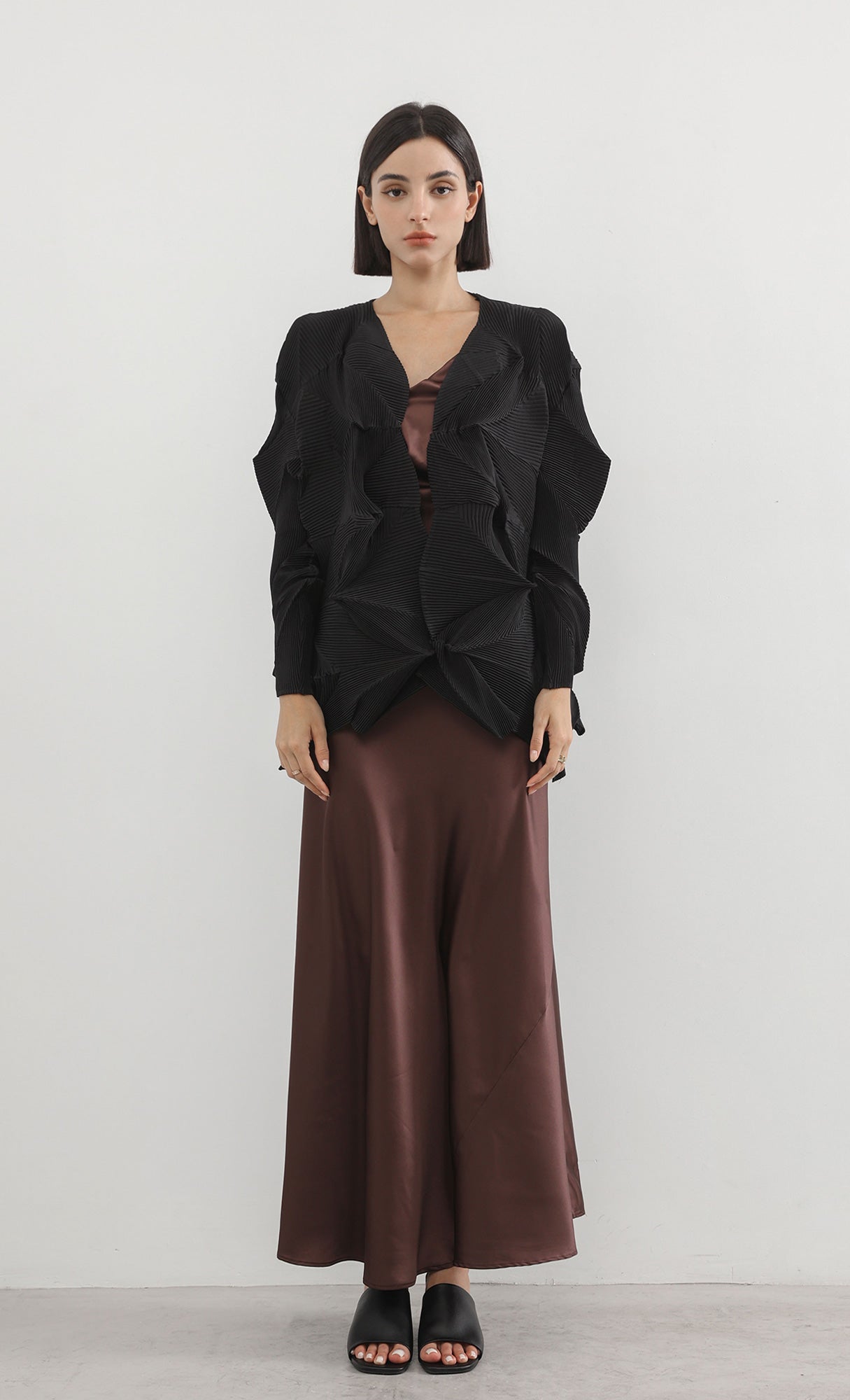 geo pleated jacket cardigan_black