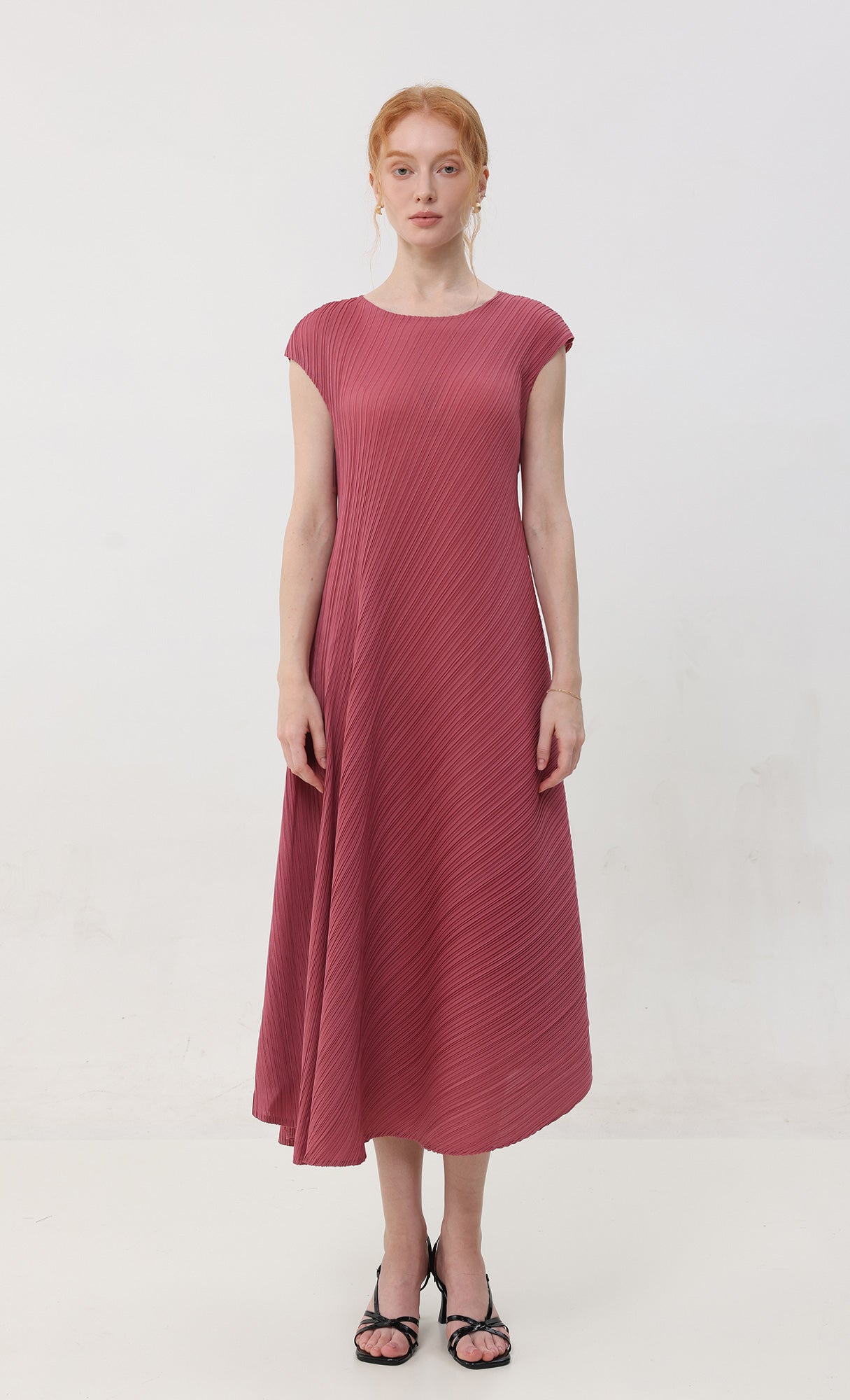 Rosy flare pleated dress_indipink