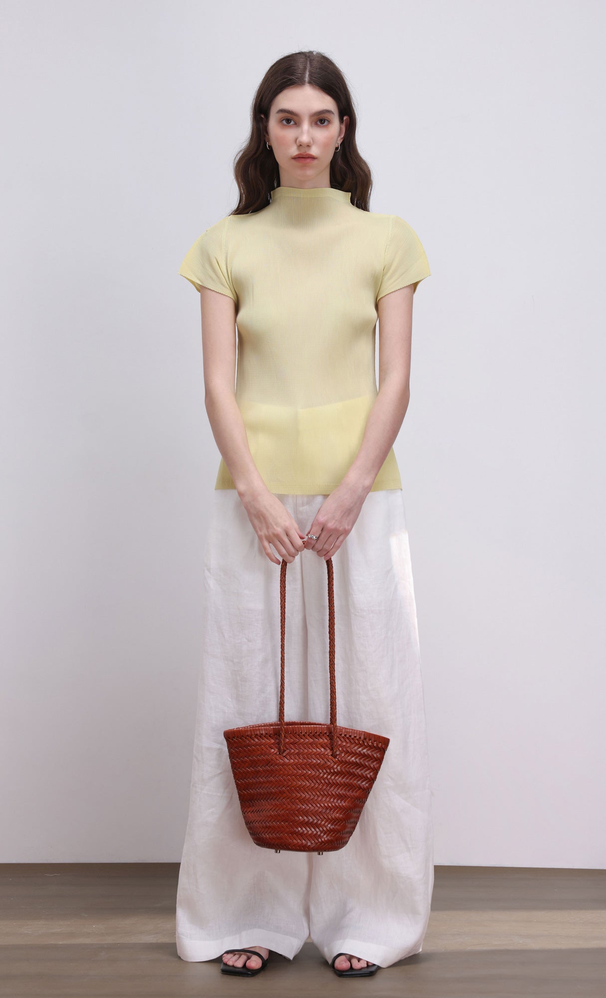 [Pouch SET] Stacy weaving leather shoulder bag_camel