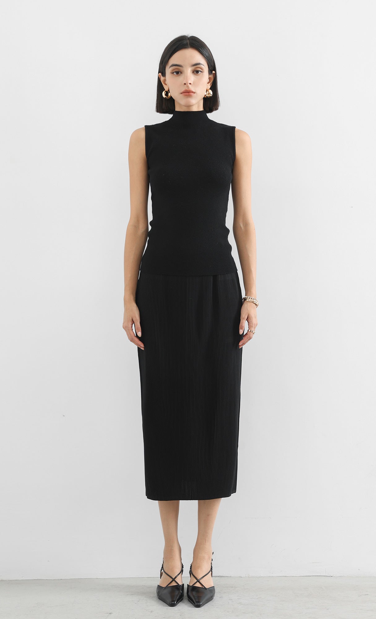 classy line pleated skirt_black